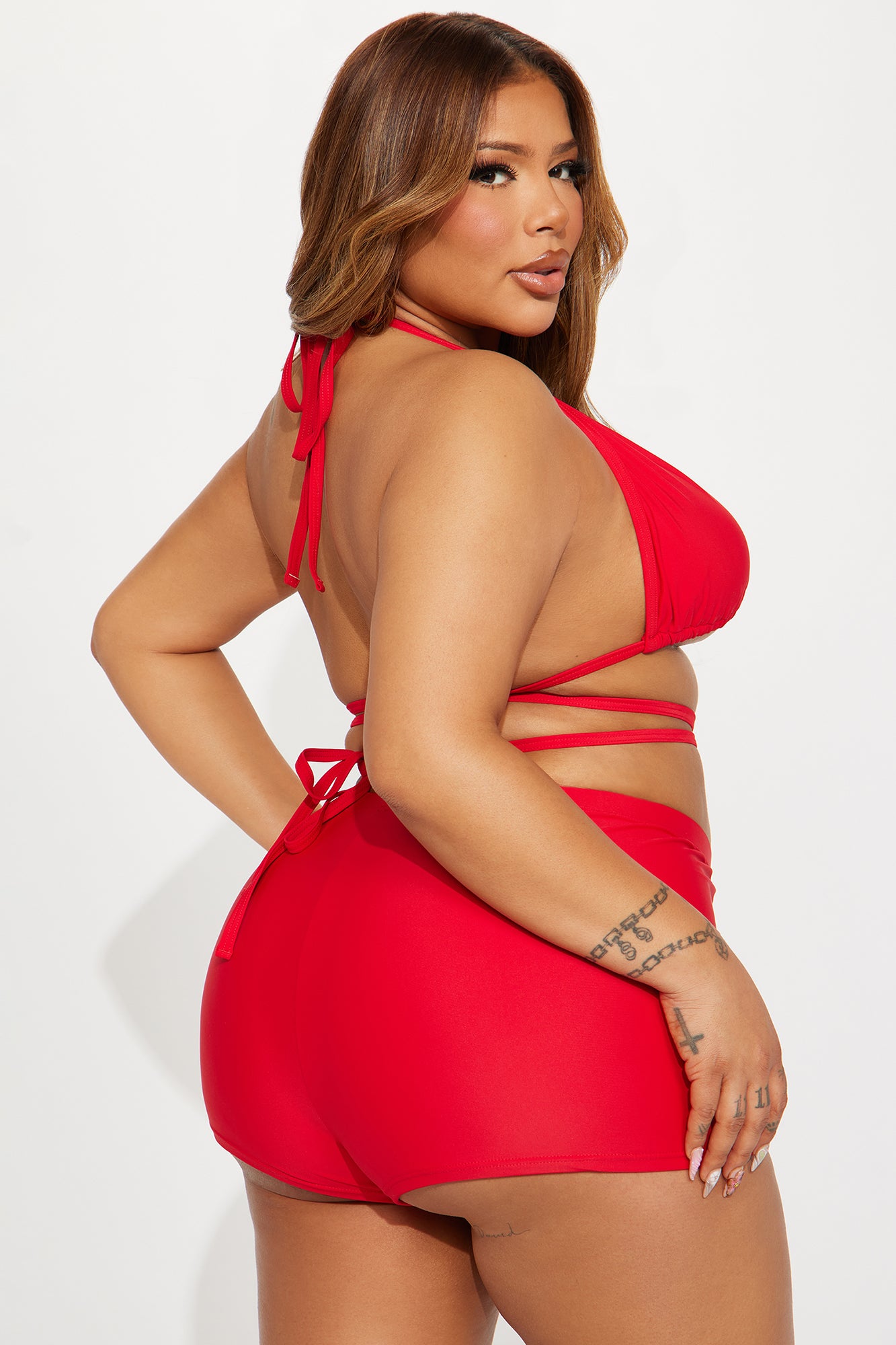Miley Triangle 2 Piece Boyshort Bikini  - Red - Image 6