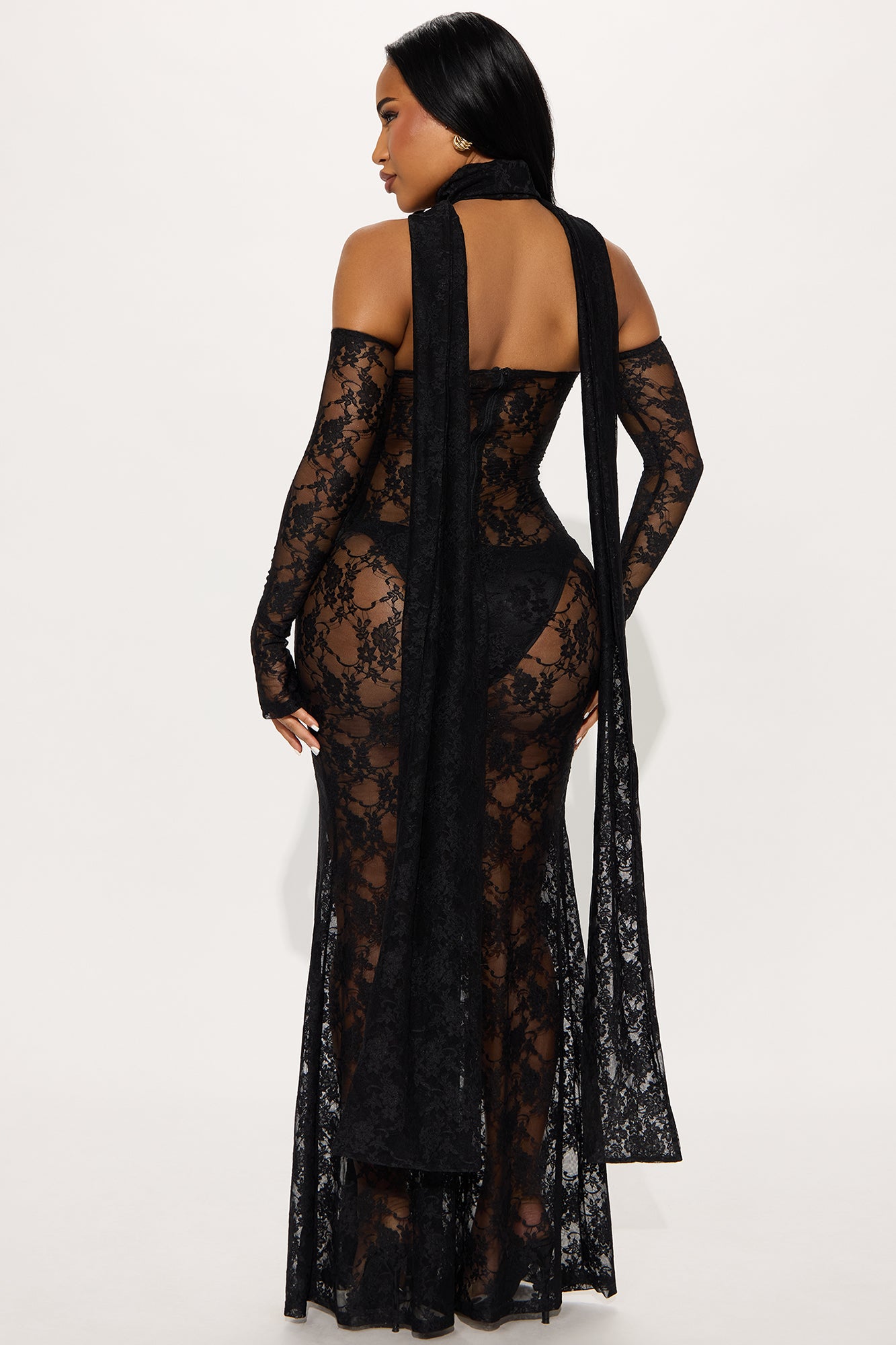 Alexa Lace Drape Maxi Dress - Black - Image 3