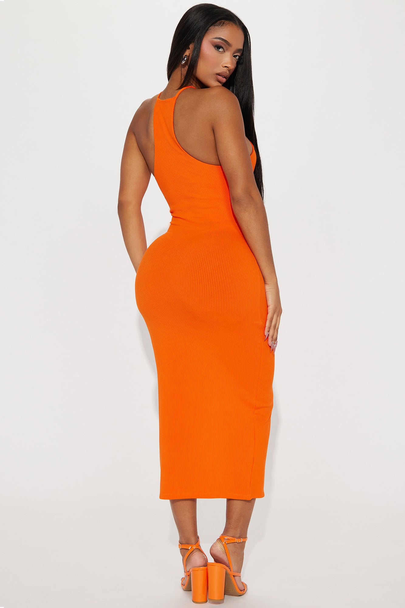 Jill Ribbed Midi Dress - Orange - Image 3