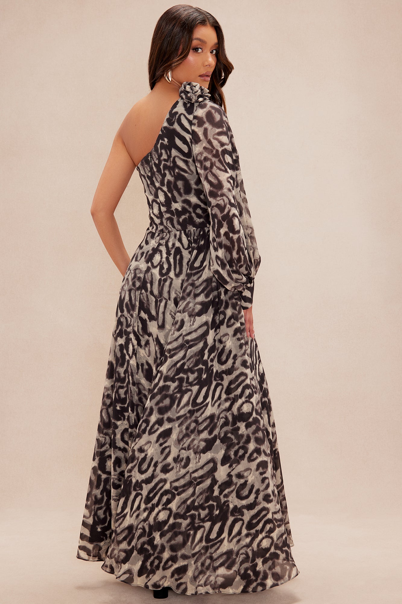 Kristy One Shoulder Chiffon Gown - Black/combo - Image 4