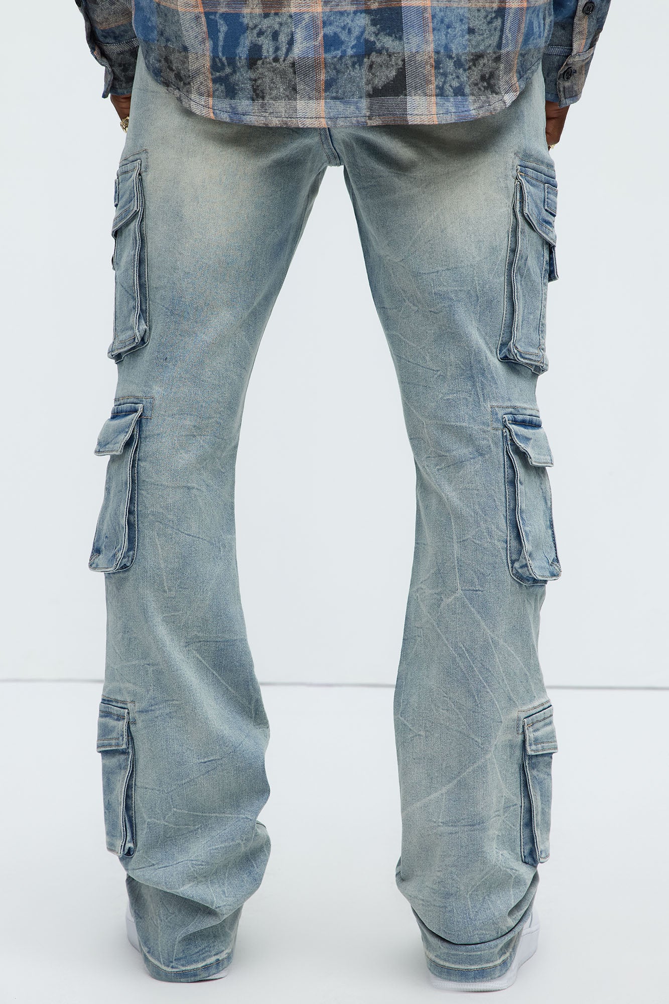 Bidding Skinny Flare Cargo Jeans - Light Wash - Image 4