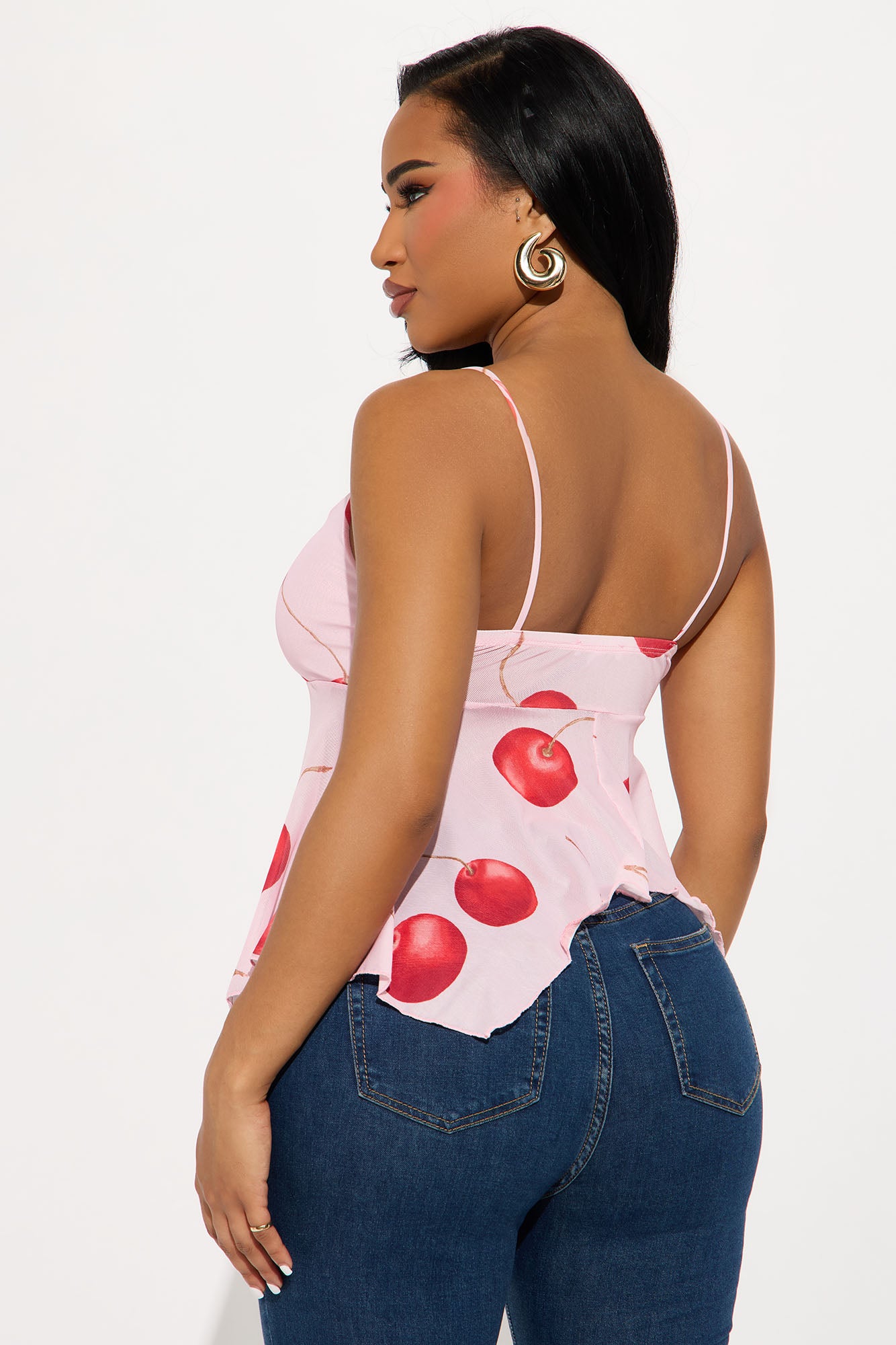 Cherry On Top Mesh Ruched Blouse - Pink/combo - Image 3