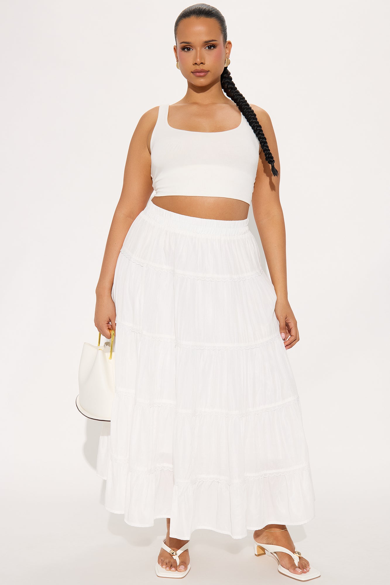 Rosalia Tiered Midi Skirt - White - Image 4