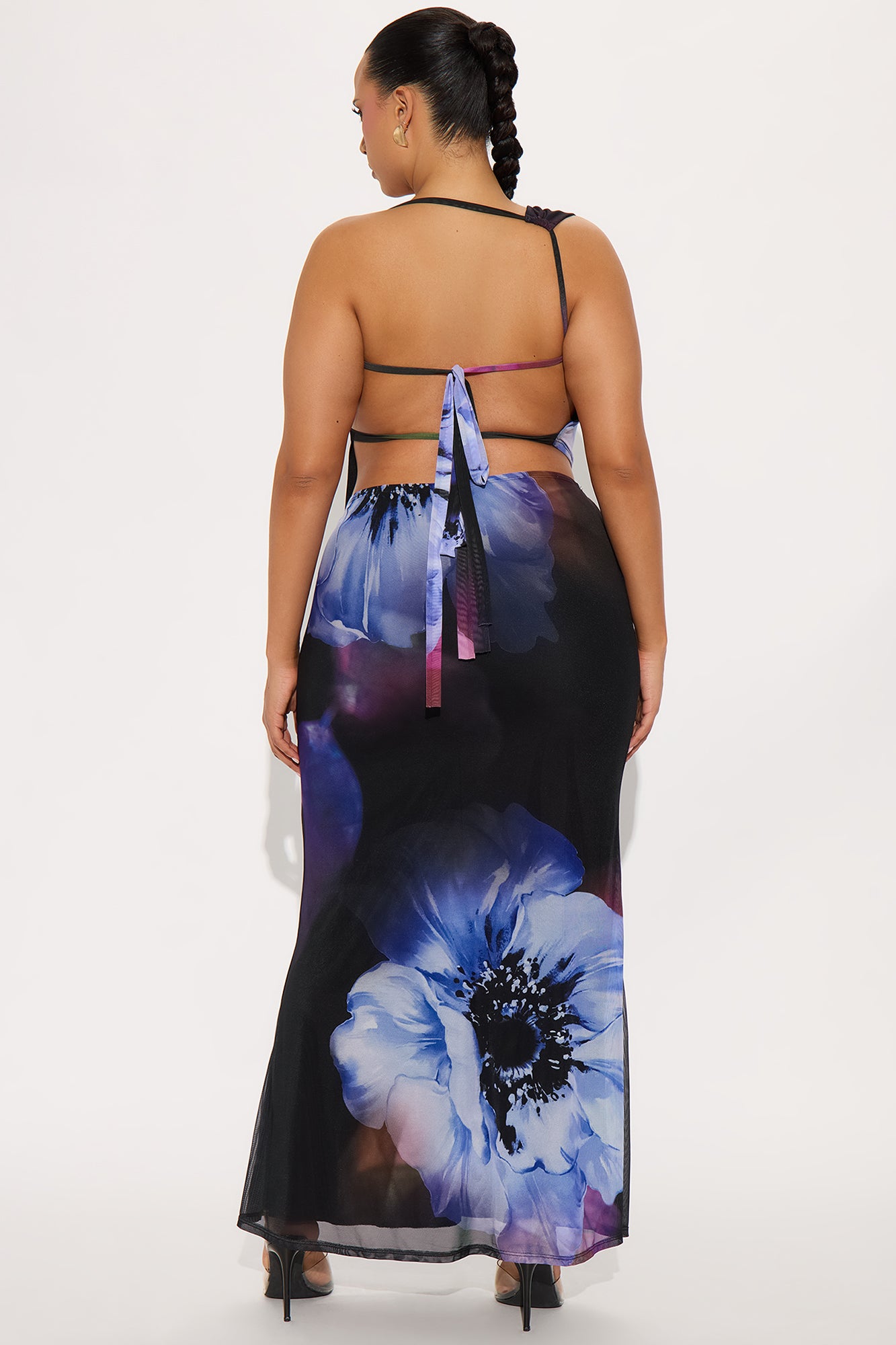 Tropical Getaway Floral Printed Maxi Skirt Set - Black/Purple - Image 6