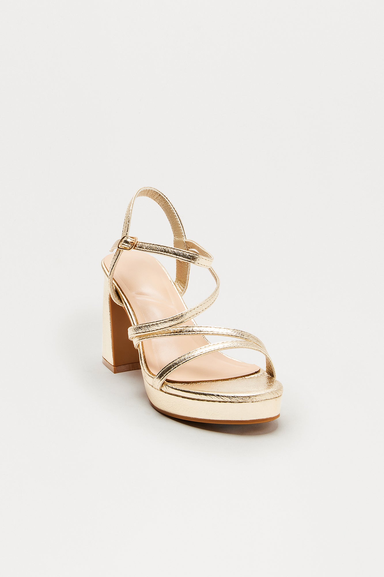 Adriel Faux Leather Ankle Strap Heels - Gold - Image 3
