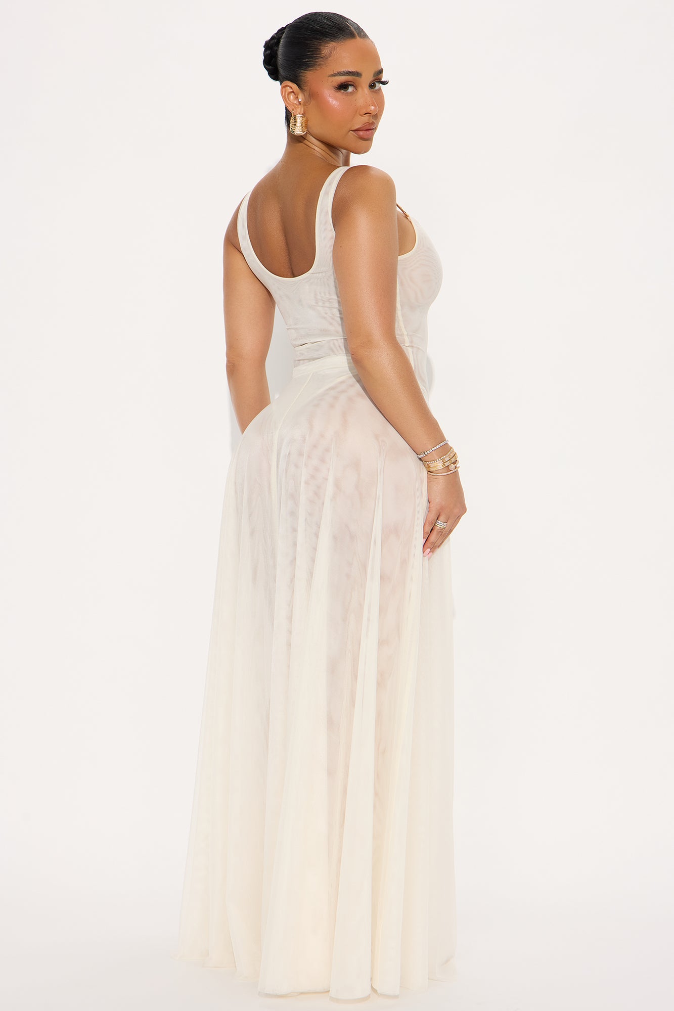Bungalow Sheer Mesh Maxi Dress - Cream - Image 3