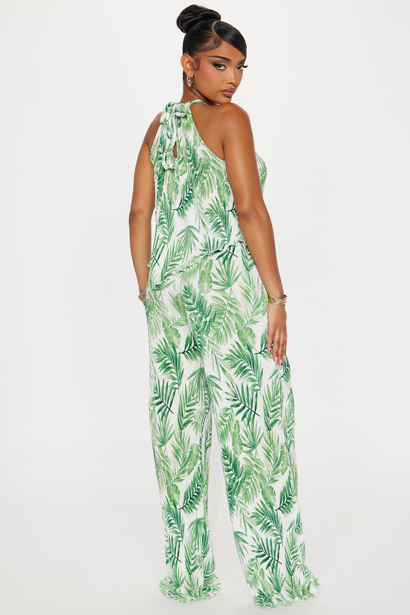 Addie Tropical Plisse Pant Set - Green/combo - Image 3