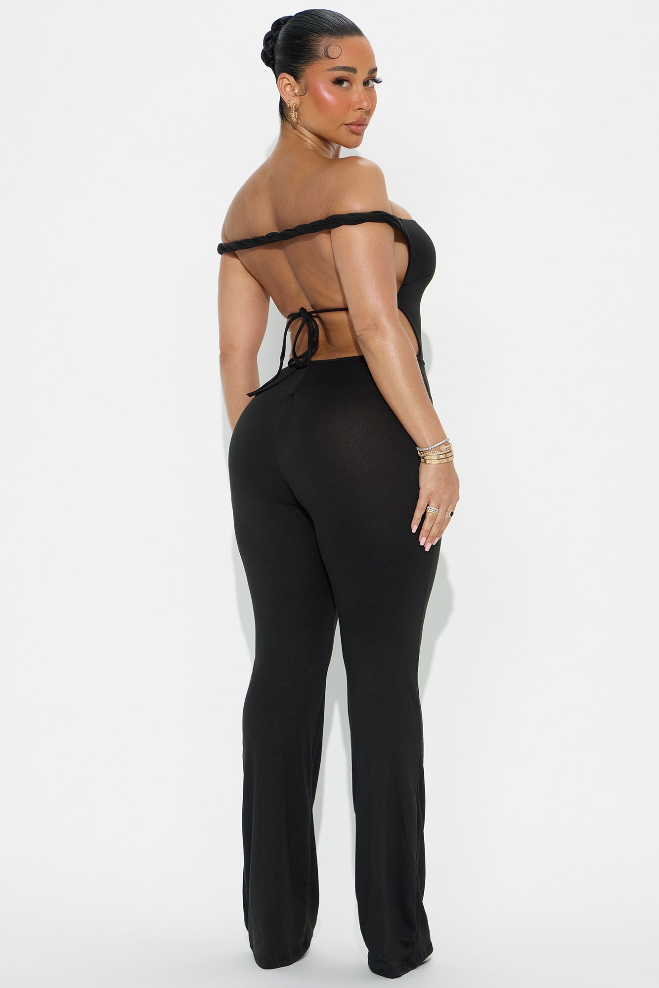 Arabella Off Shoulder Flare Jumpsuit - Black - Image 3