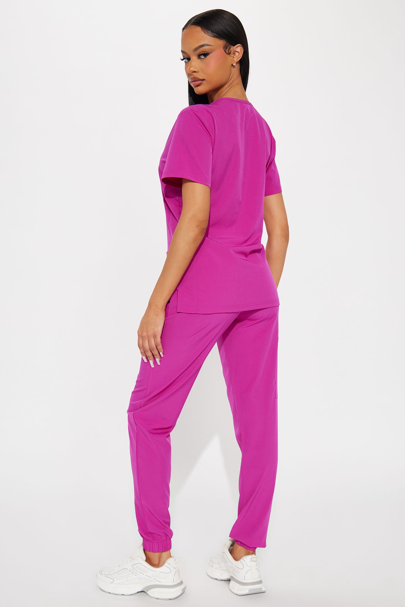 Care For You 4 Way Stretch Scrub Uniform Jogger Set - Magenta - Image 3