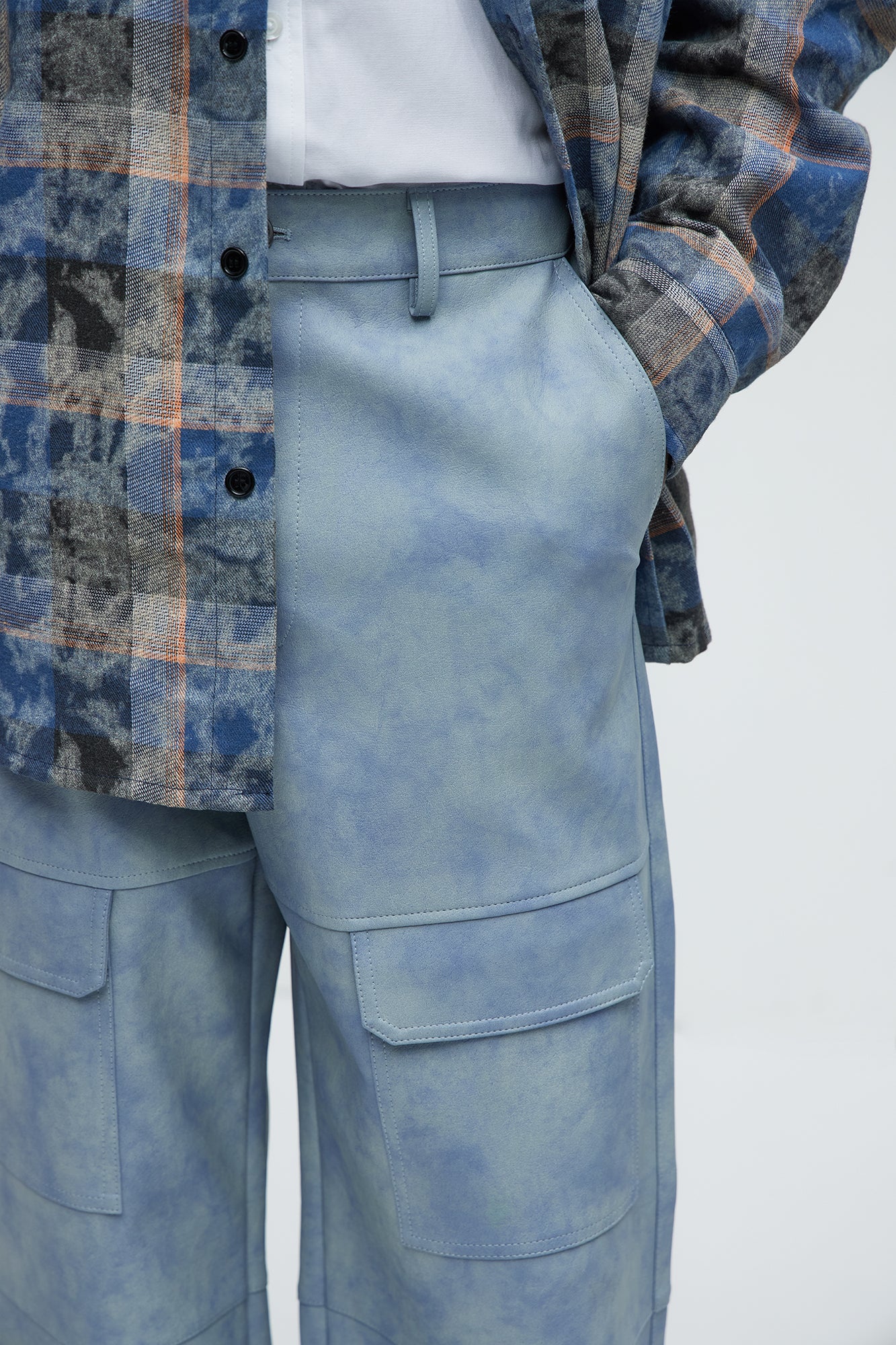 Baggy Pleather Cargo Pants - Blue - Image 3