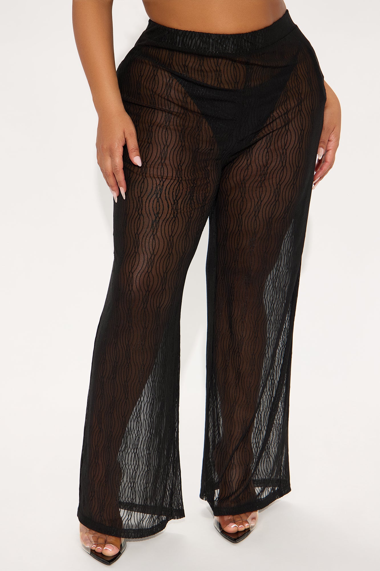 Summer Wave Textured Mesh Cover Up Pants - Black - Image 5