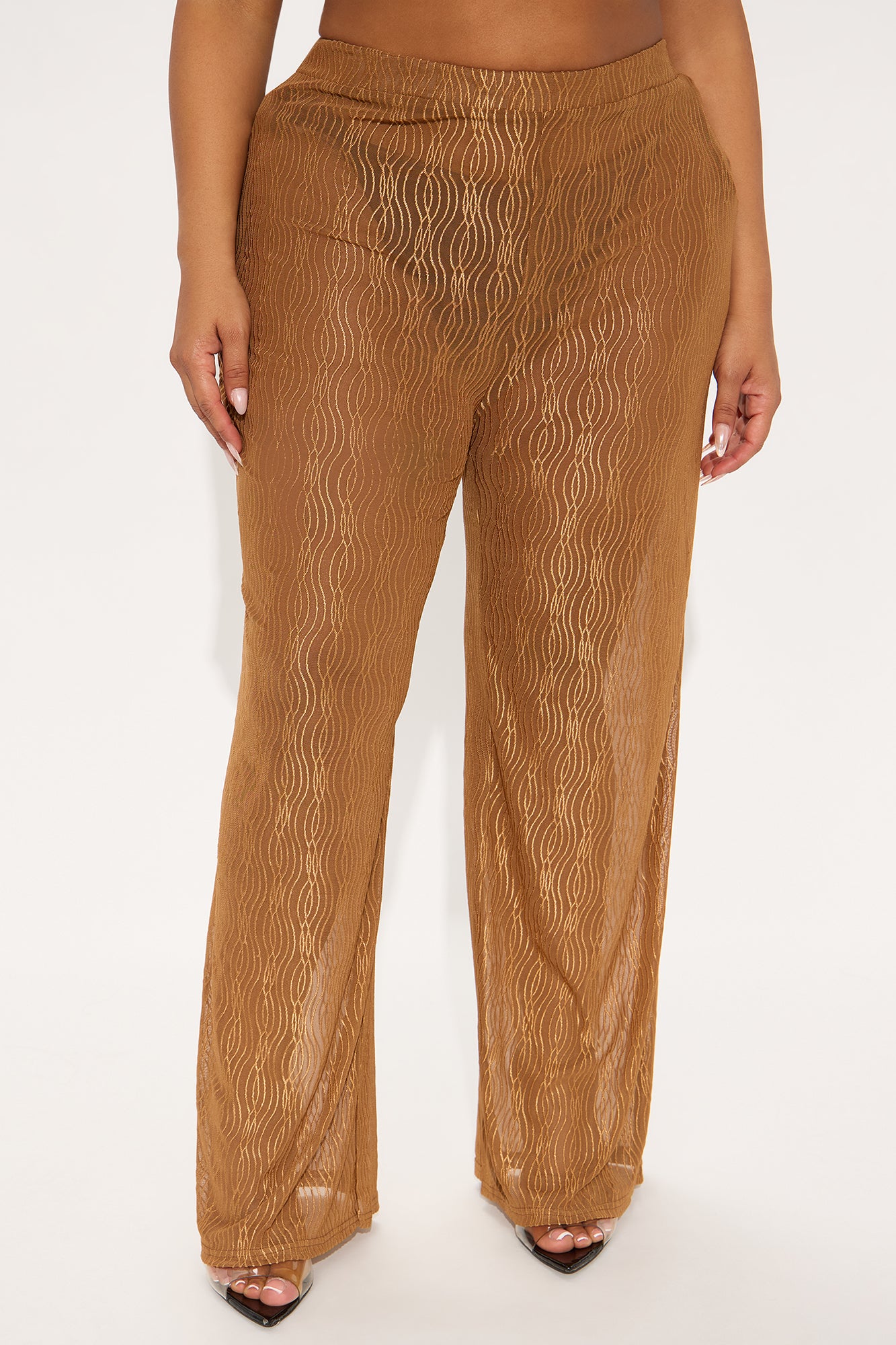 Summer Wave Textured Mesh Cover Up Pants - Mocha - Image 5
