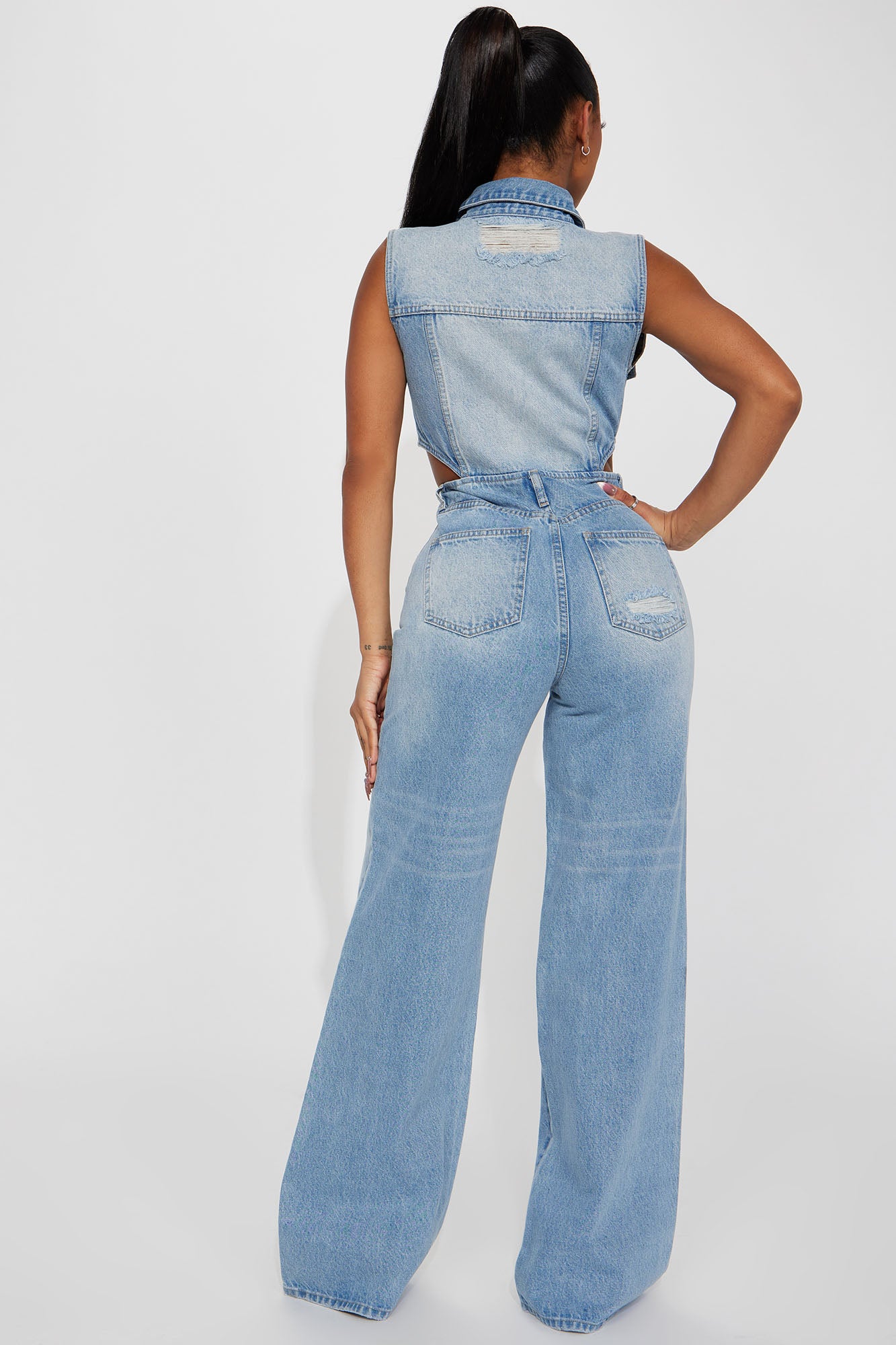 Baylin Denim Jumpsuit - Light Wash - Image 8