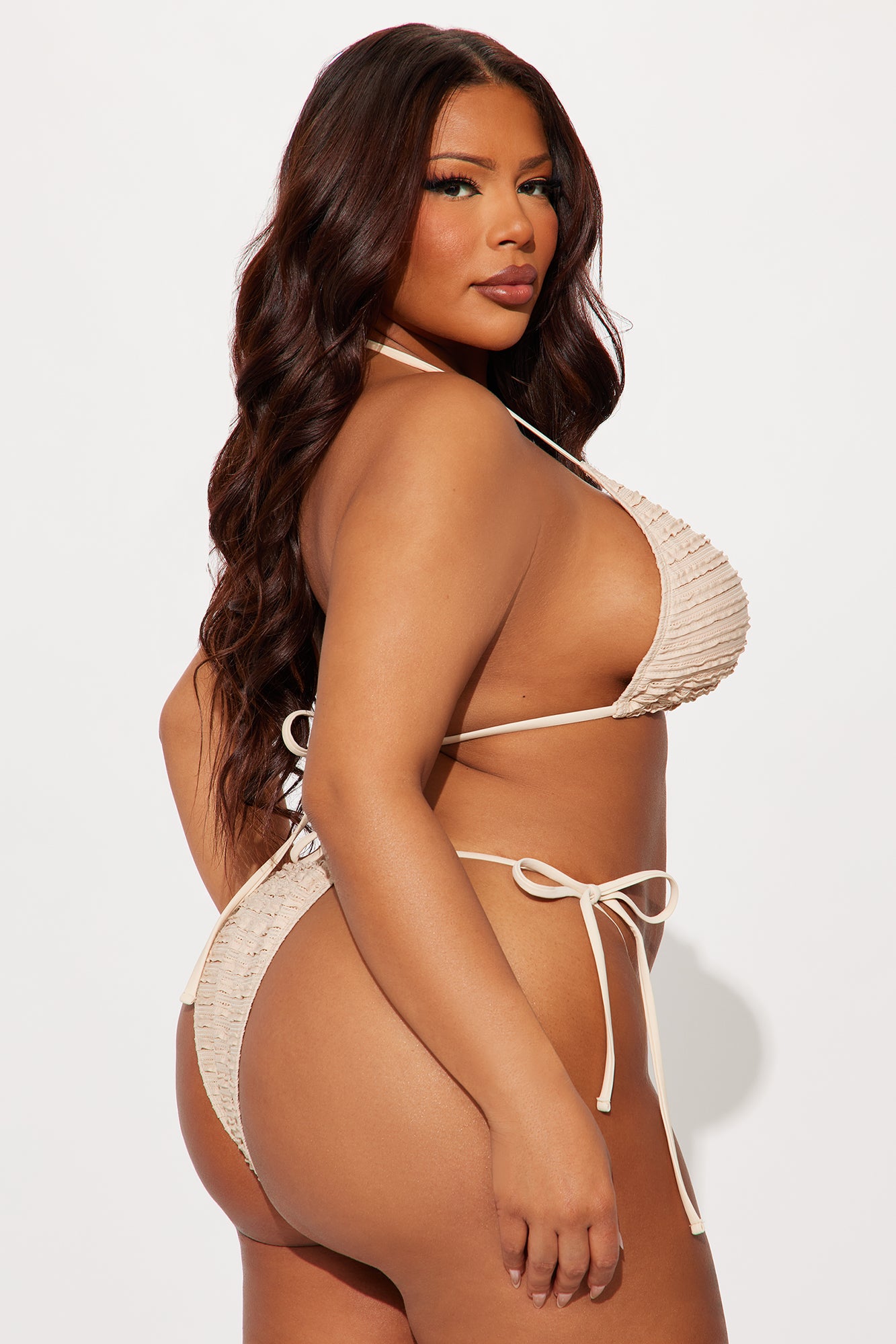 Coconut Island Textured 3 Piece Bikini Sarong Set - Tan - Image 9