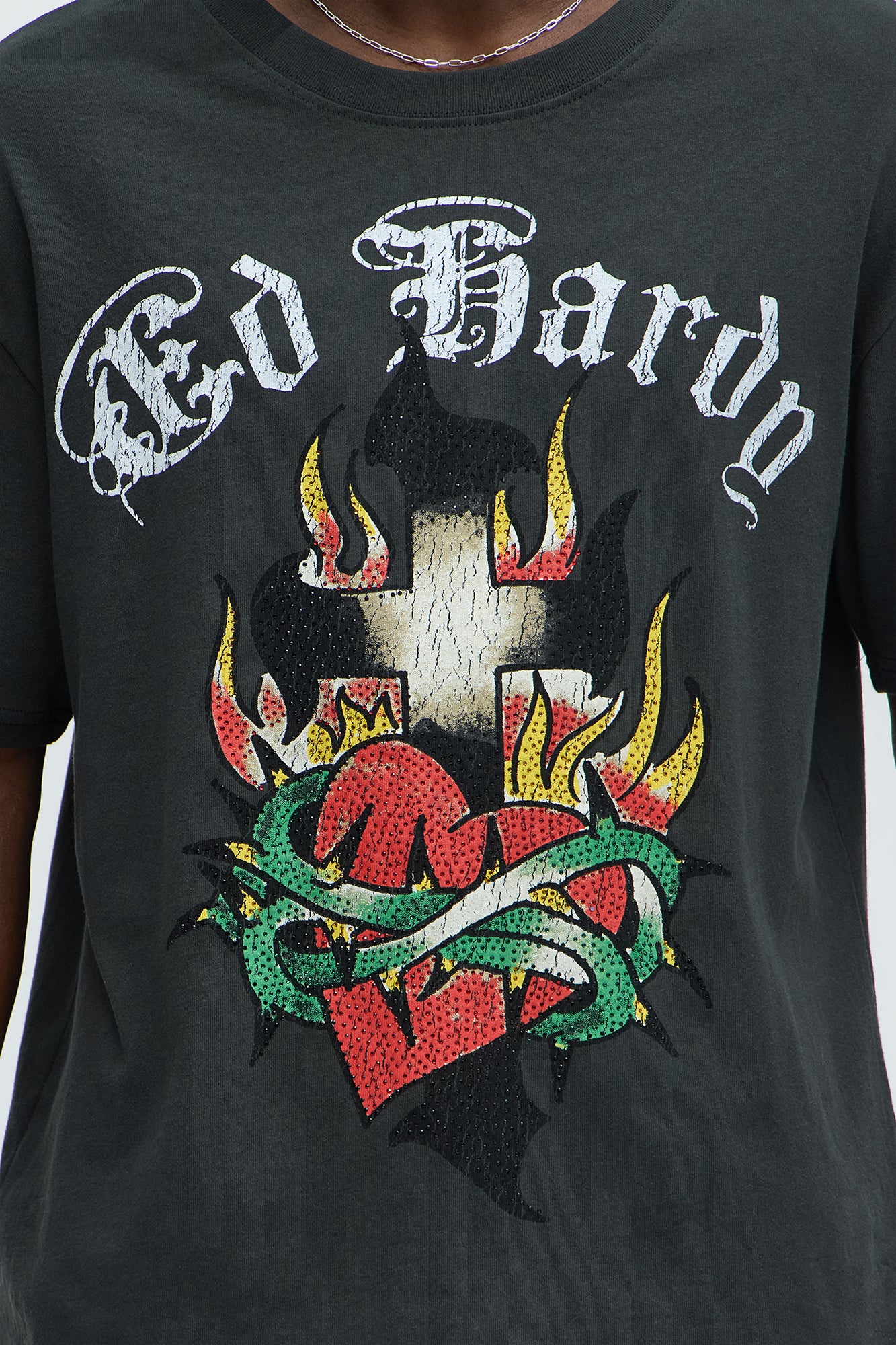Ed Hardy Cross Heart Oversized Short Sleeve Tee - Charcoal - Image 4