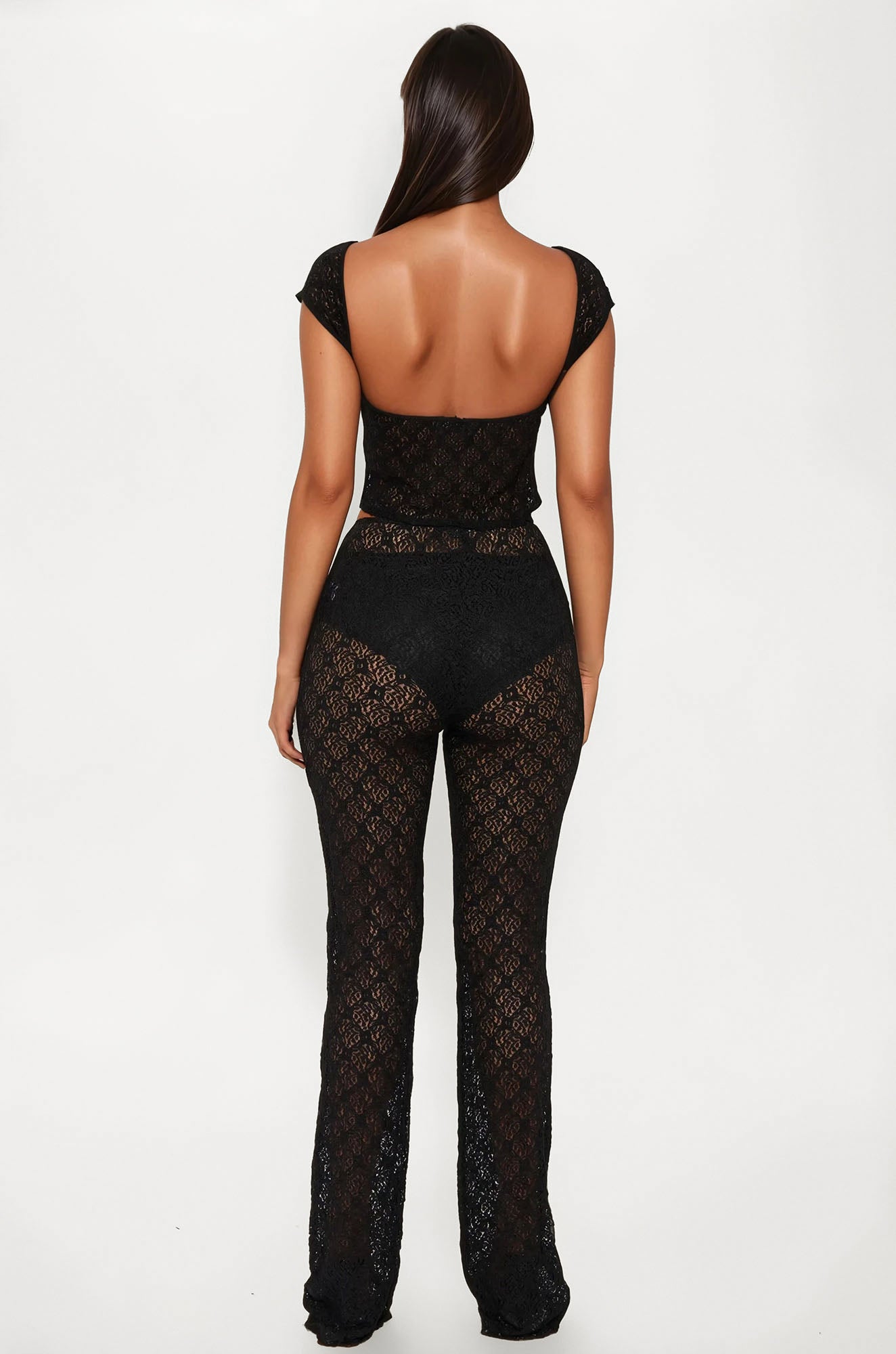 Sasha Lace Straight Leg Pant Set - Black - Image 3