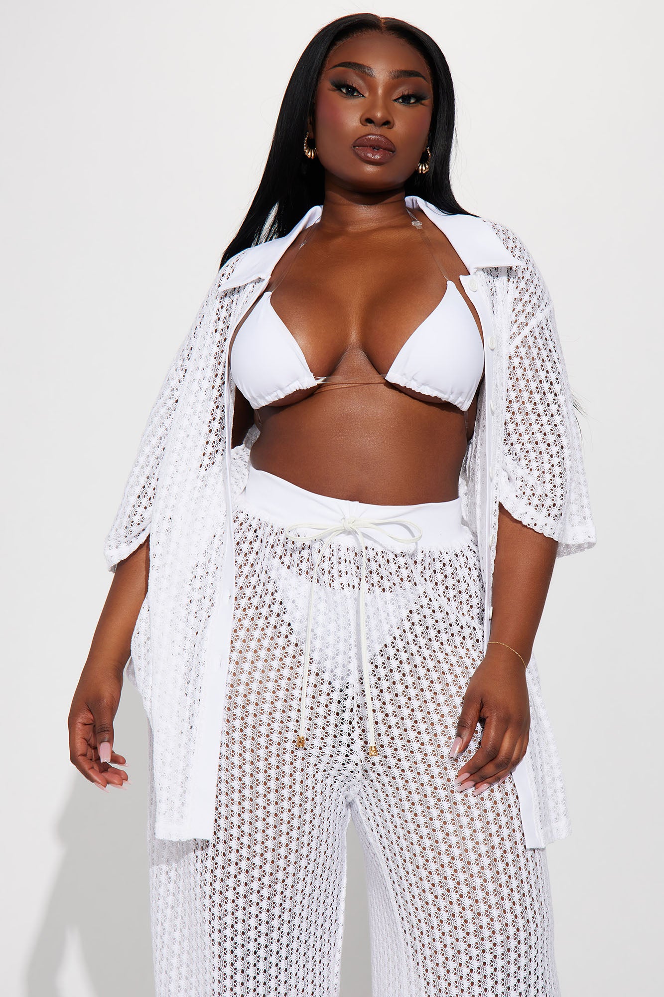 Abby Button Up Swim Cover Up Top - White - Image 4