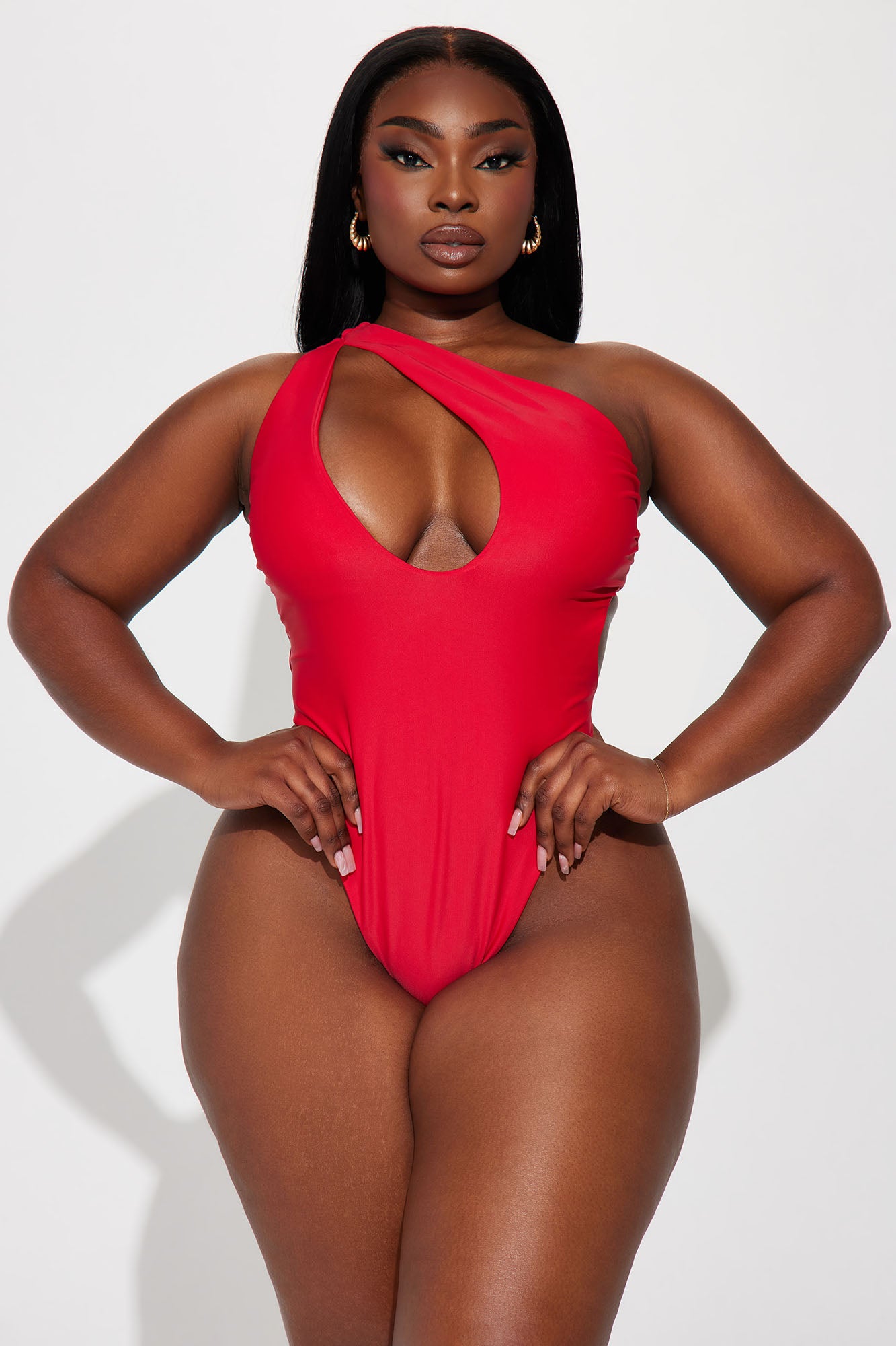 Sophie Asymmetrical 1 Piece Swimsuit - Red - Image 5