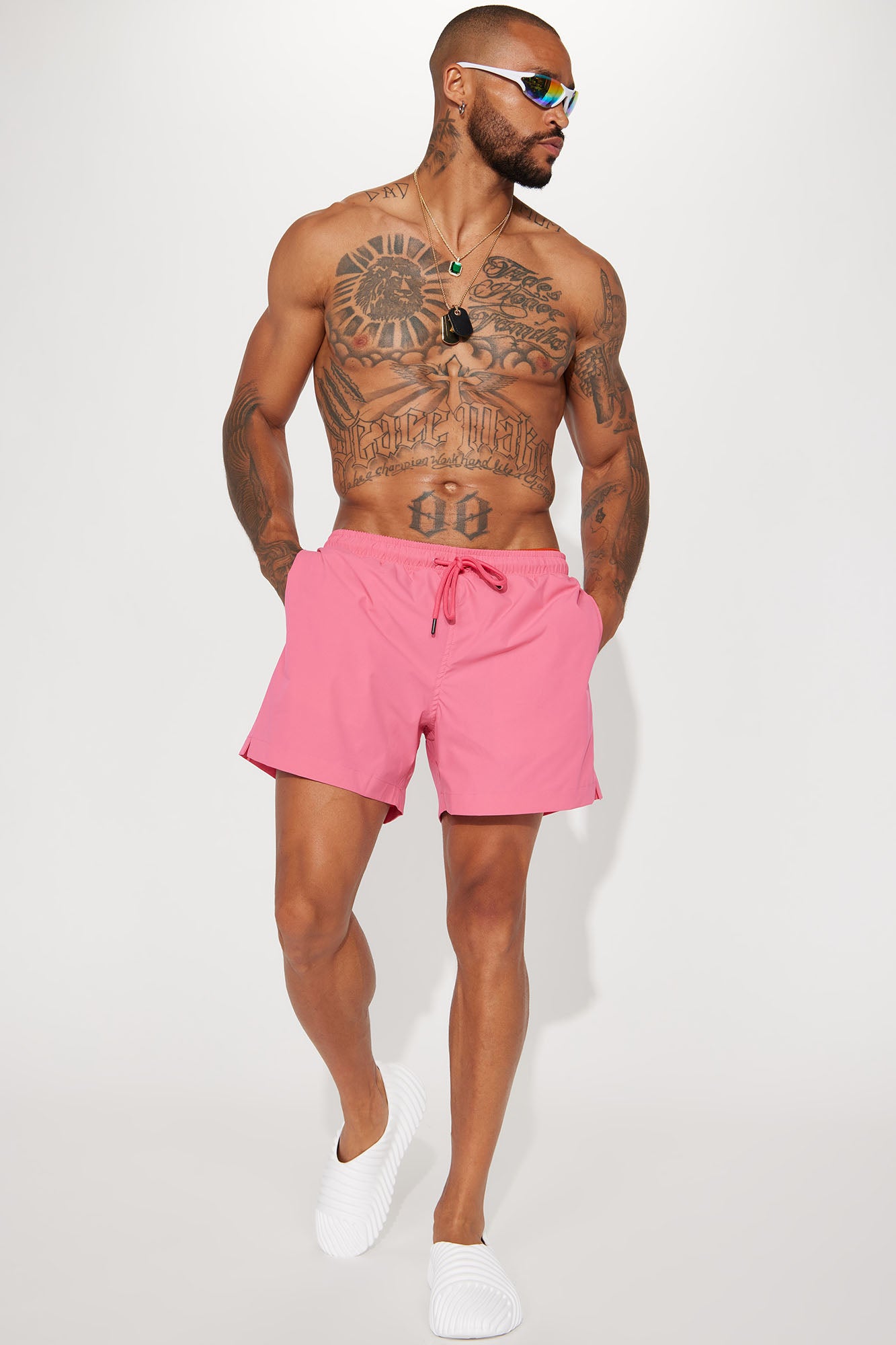 Born 2 Fly Print Change Swim Mid Trunk - Pink - Image 3