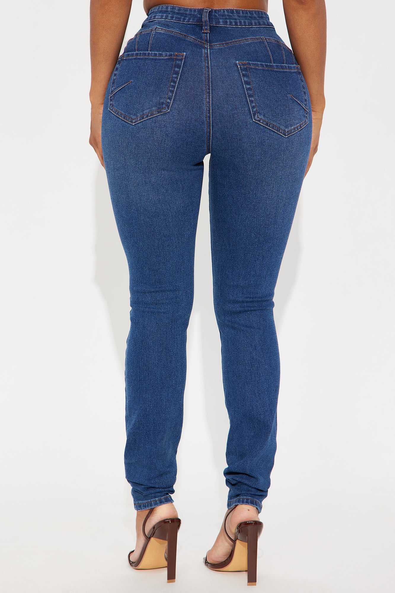 Tall Bedford Booty Sculpting Distressed High Rise Stretch Skinny Jeans - Dark Wash - Image 3