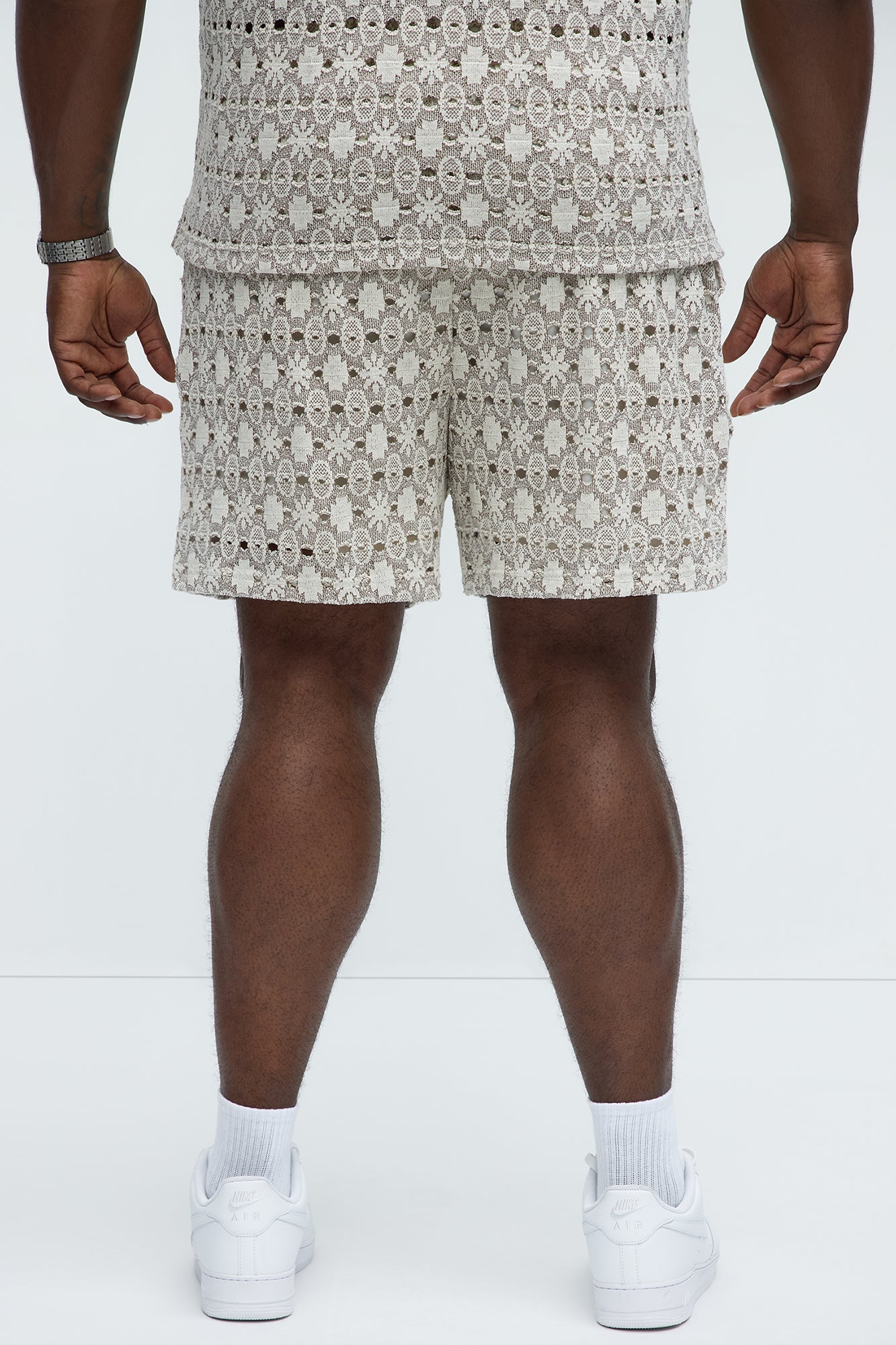 Patterned Open Knit Shorts - Cream/combo - Image 8