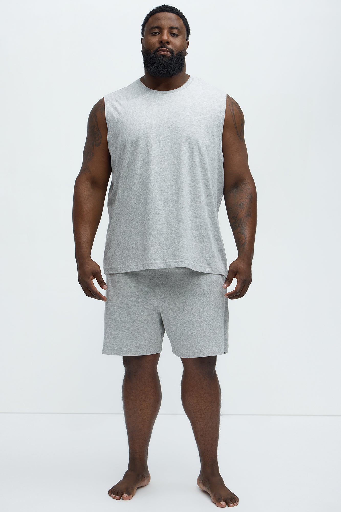 Essential Cotton Lounge Sleeveless Muscle Tee - Heather Grey - Image 5