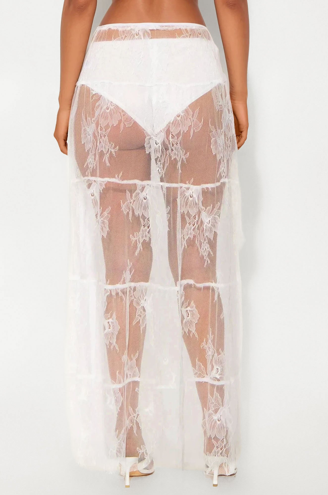 Falling For You Mid Rise Sheer Lace Maxi Skirt - White - Image 3