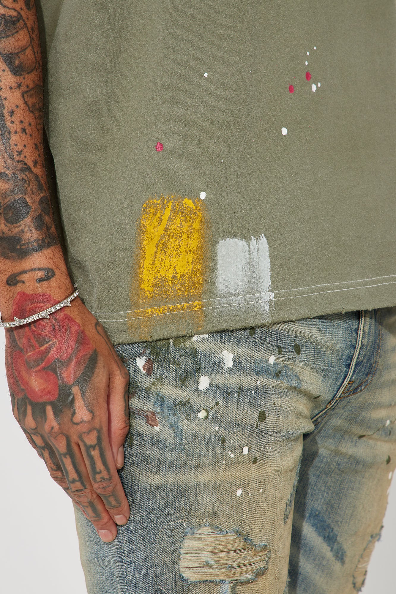GOAT Paint Splatter Oversized Short Sleeve Tee - Olive - Image 5