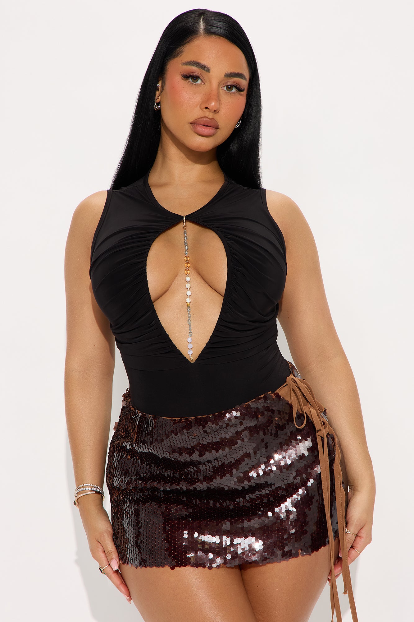 Talk To Me Cut Out Ruched Bodysuit - Black - Image 3