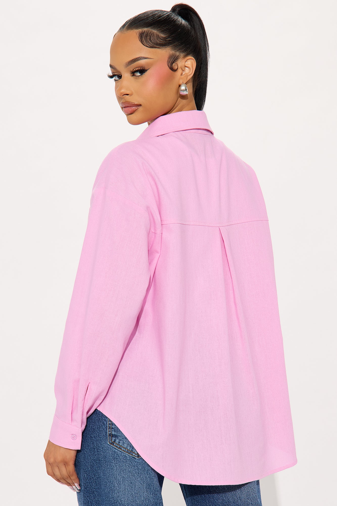 Fresh Lemonade Linen Button Up Shirt - Pink - Image 4