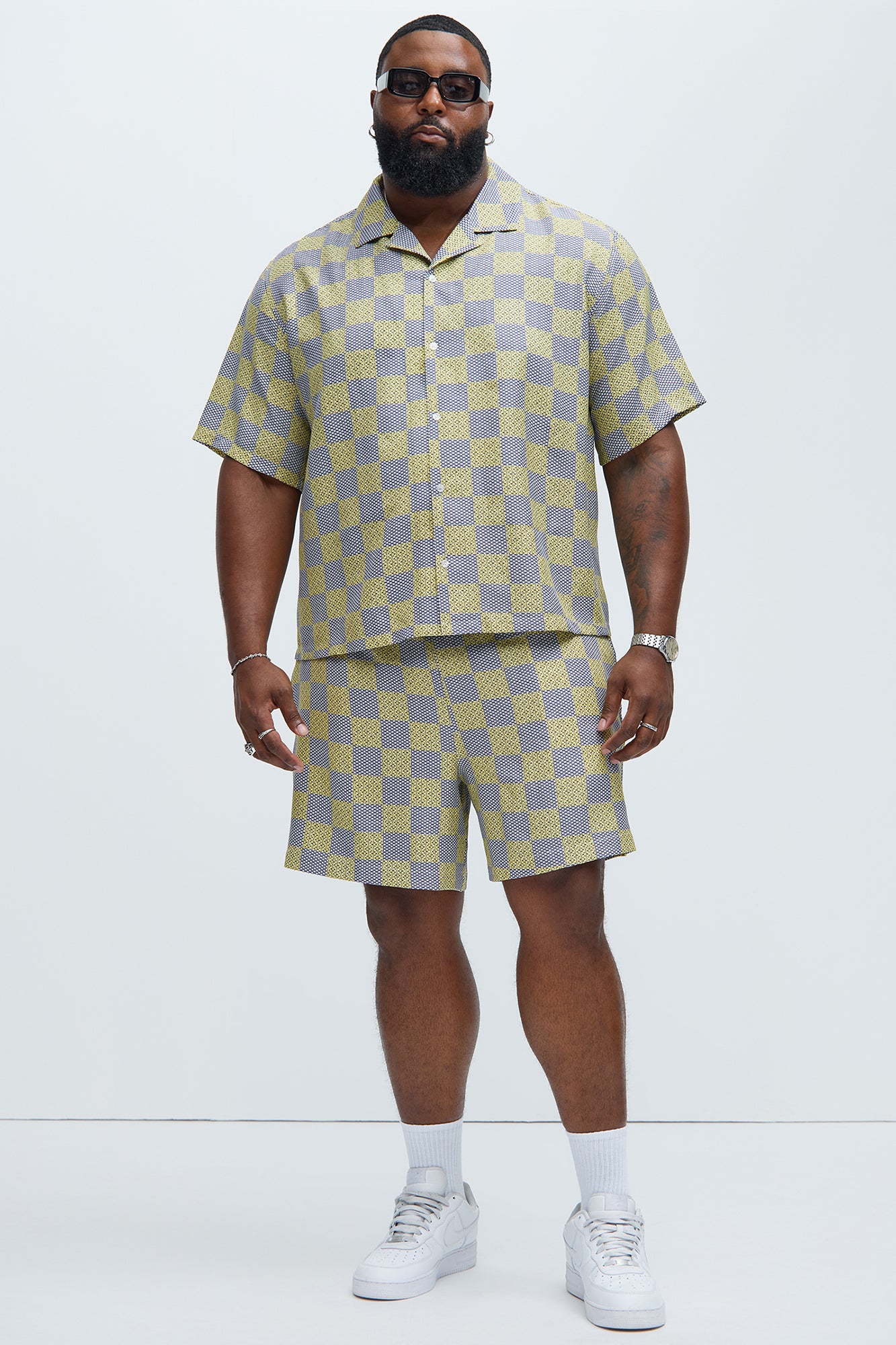 Checkered Print Warm Up Shorts - Yellow/combo - Image 6