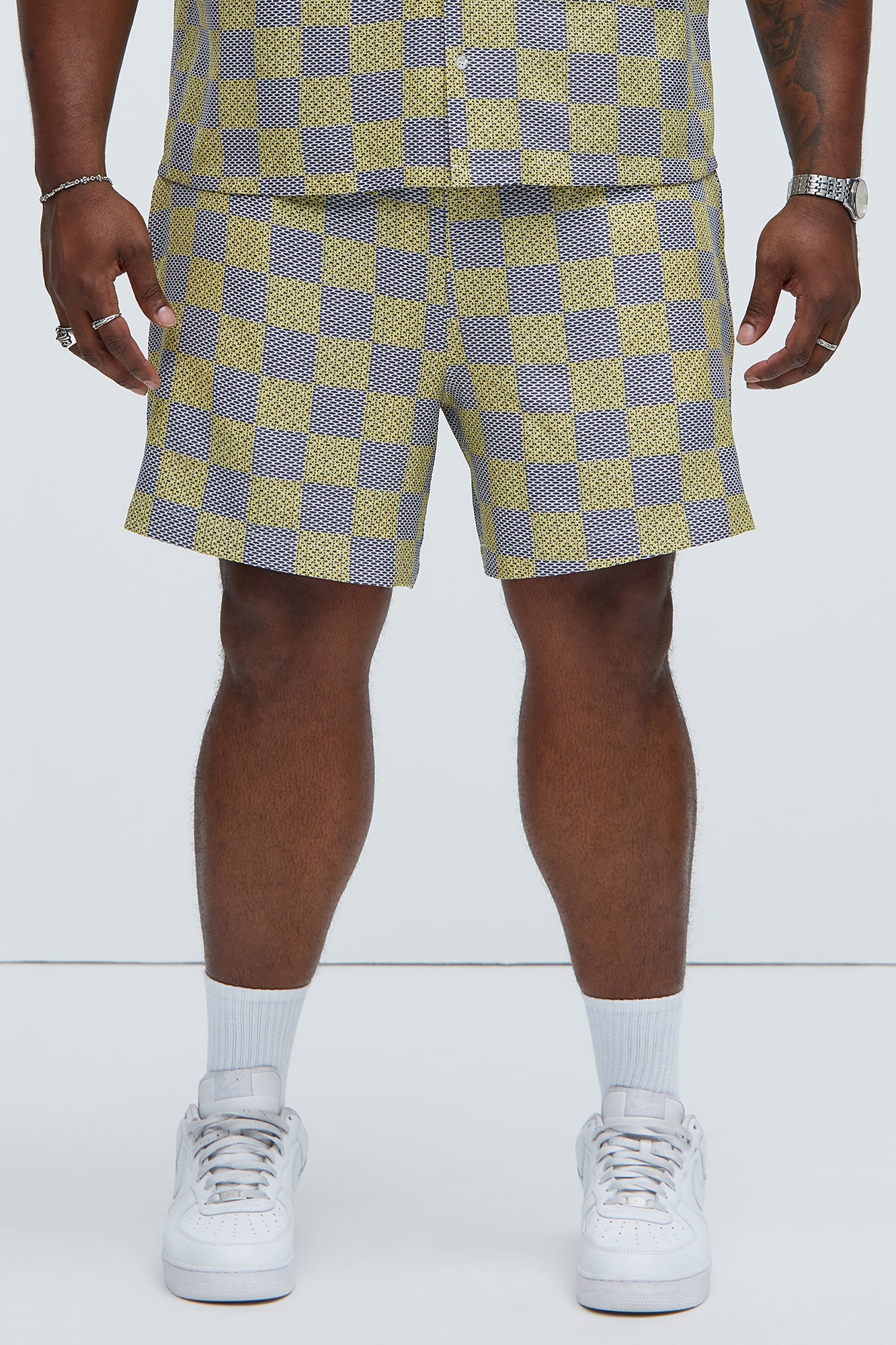 Checkered Print Warm Up Shorts - Yellow/combo - Image 5