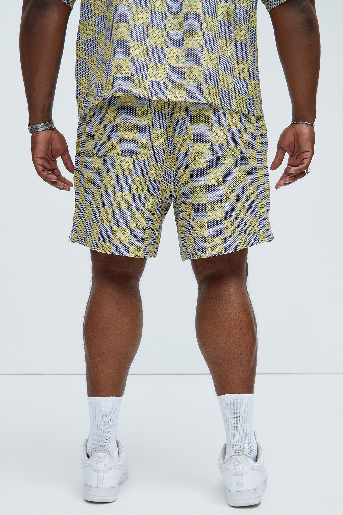 Checkered Print Warm Up Shorts - Yellow/combo - Image 7