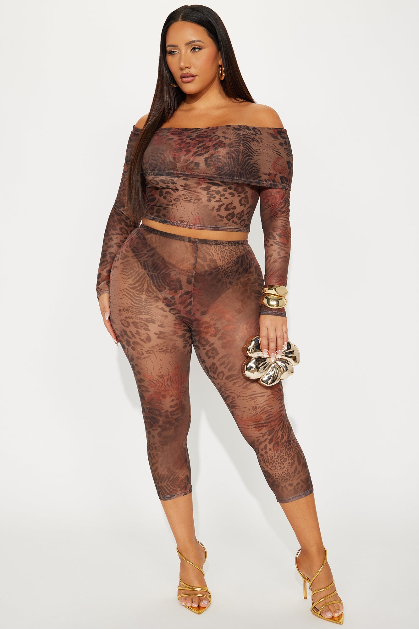 Wild Side Mesh Capri Set - Brown Combo - Image 4