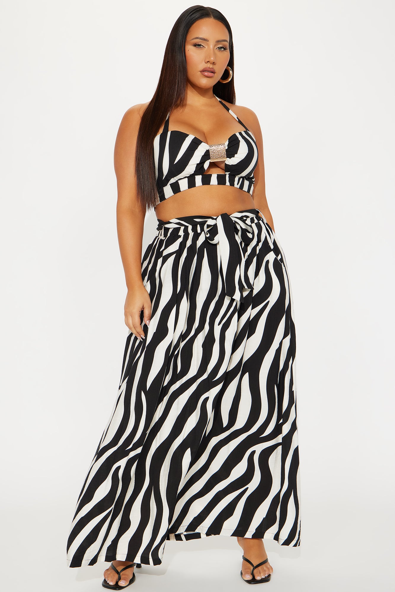 Sea Breeze Linen Maxi Skirt Set - Black/White - Image 4