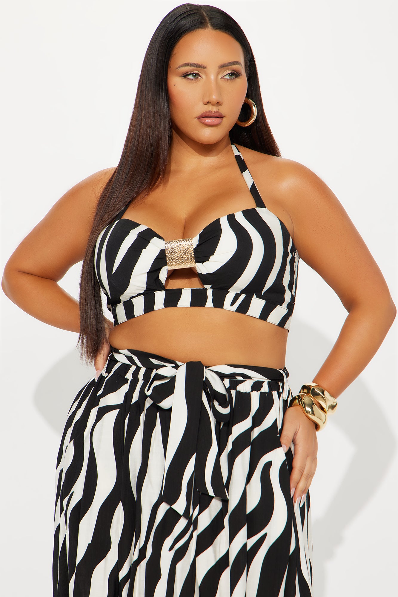 Sea Breeze Linen Maxi Skirt Set - Black/White - Image 5