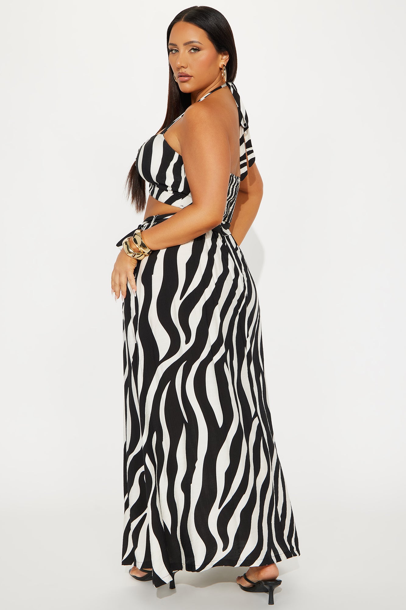 Sea Breeze Linen Maxi Skirt Set - Black/White - Image 6