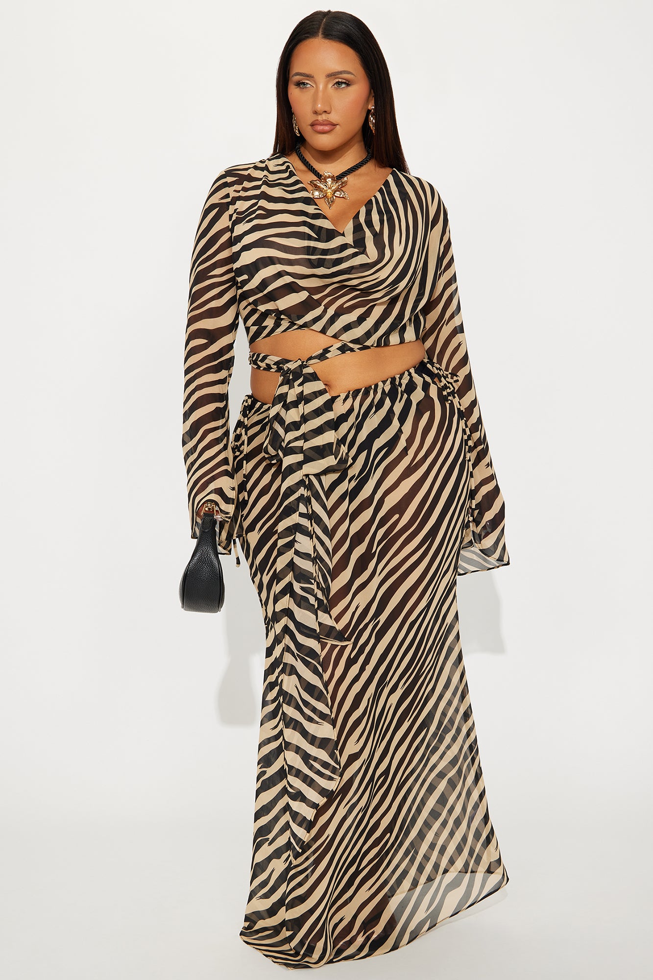 Zoe Zebra Print Sheer Maxi Skirt Set - Black/combo - Image 4