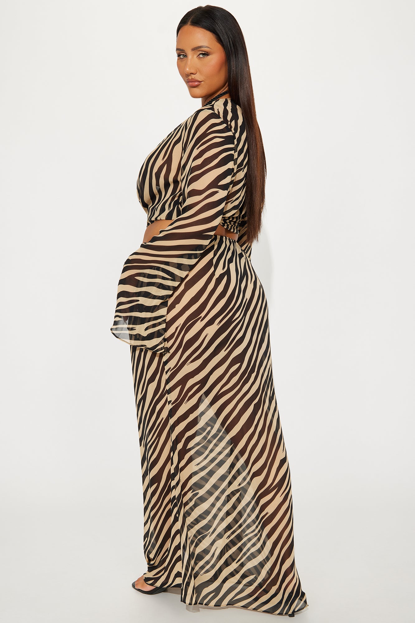 Zoe Zebra Print Sheer Maxi Skirt Set - Black/combo - Image 6