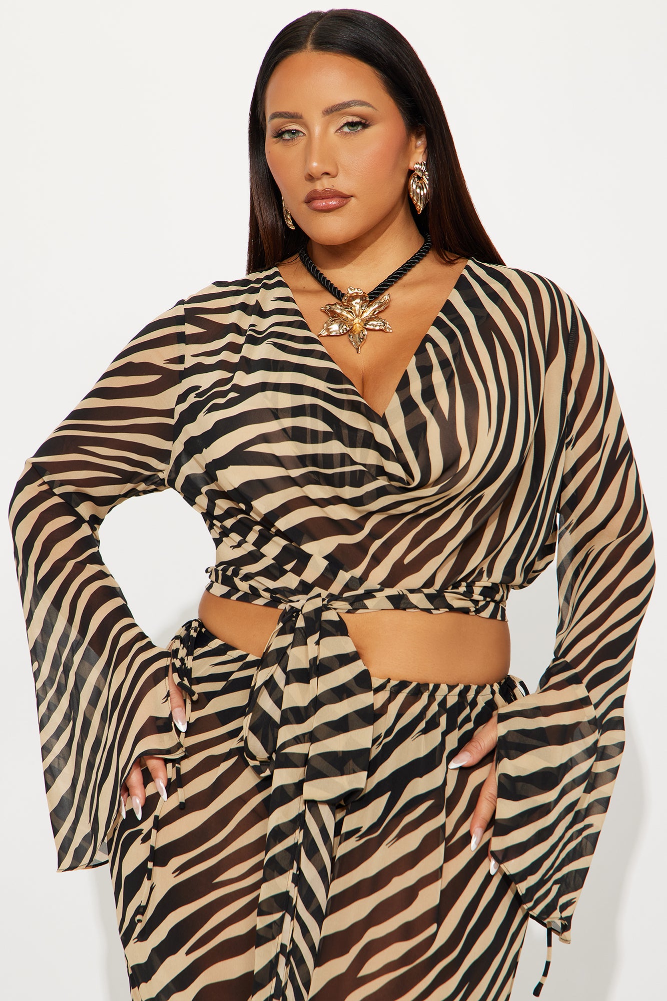 Zoe Zebra Print Sheer Maxi Skirt Set - Black/combo - Image 5