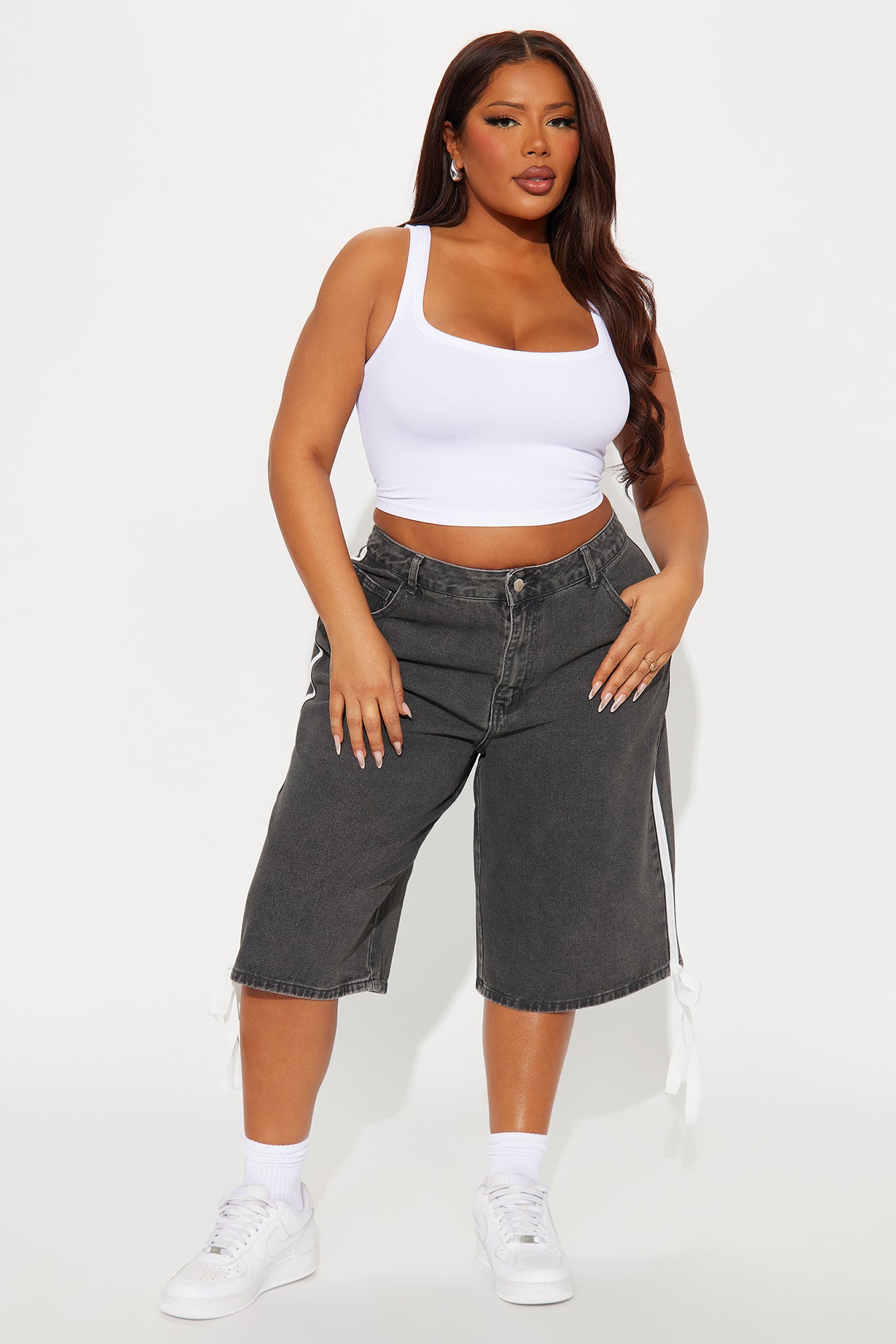Kimi Non Stretch Stripe Denim Jorts - Black Wash - Image 5