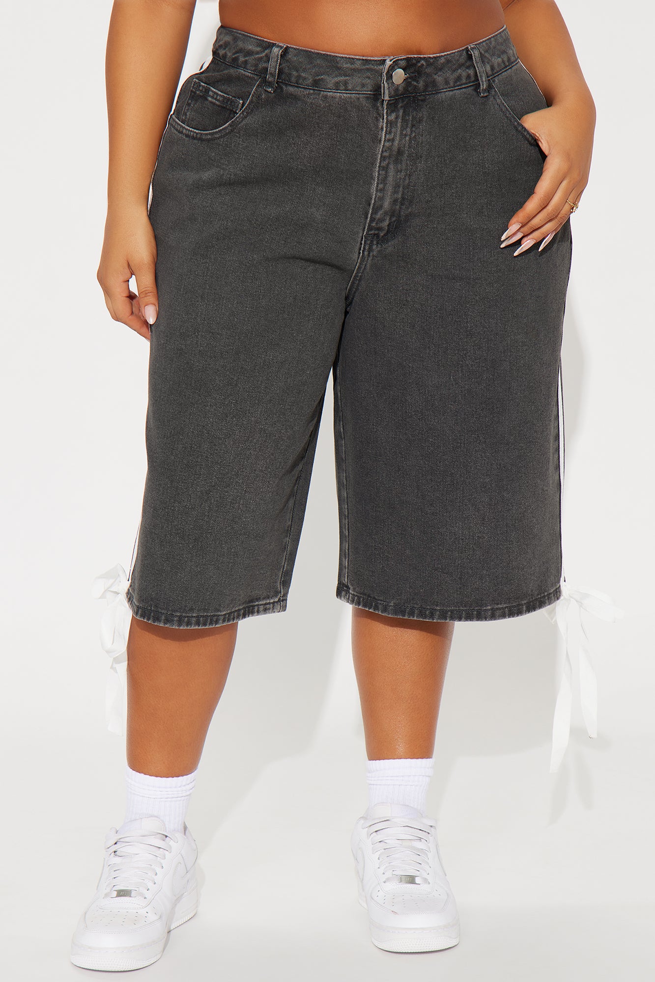 Kimi Non Stretch Stripe Denim Jorts - Black Wash - Image 6