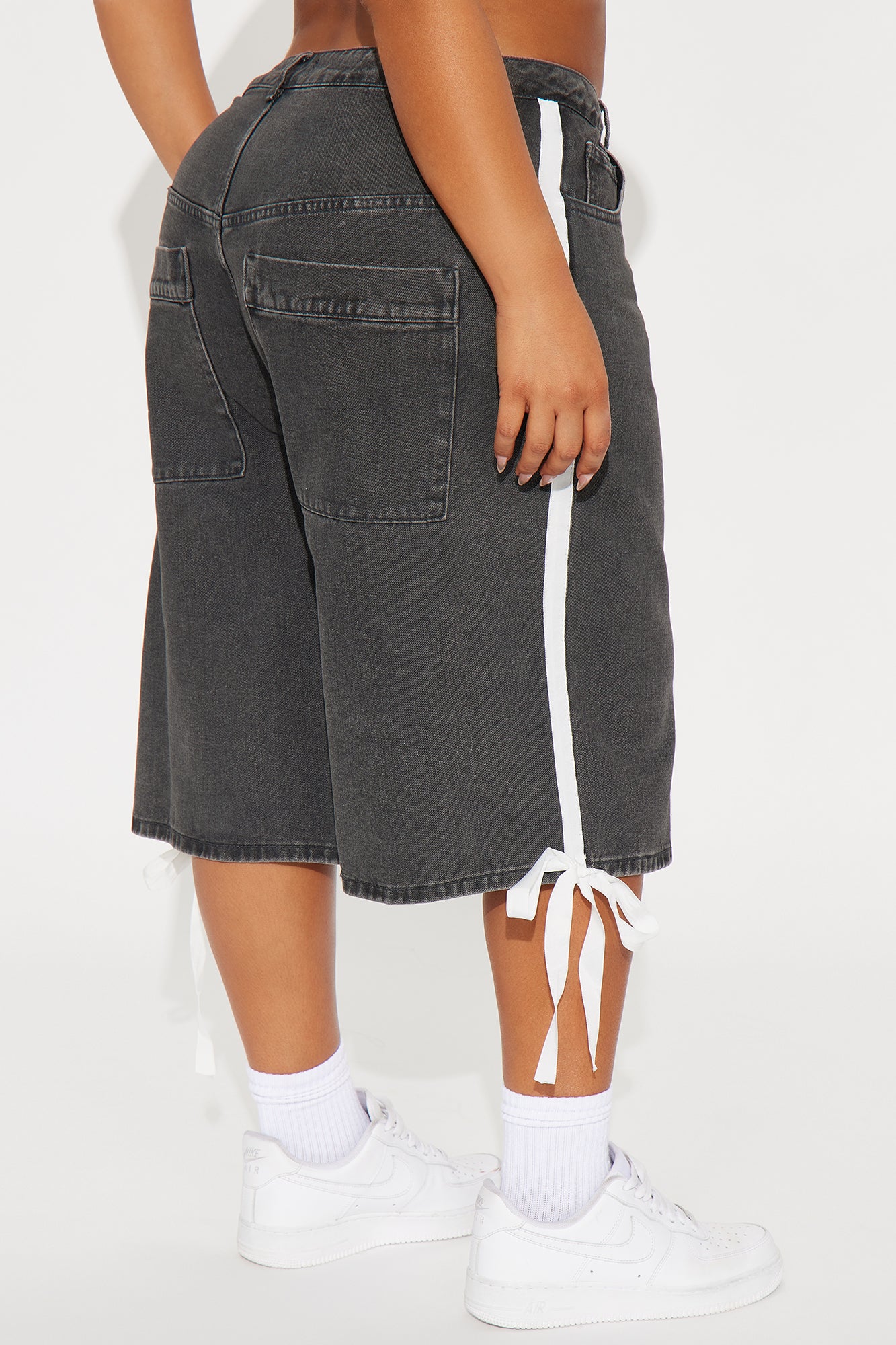 Kimi Non Stretch Stripe Denim Jorts - Black Wash - Image 7