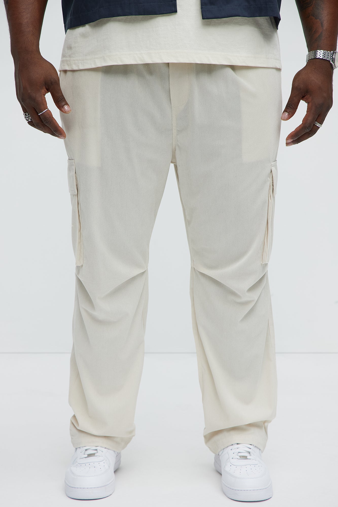 Bedford Corduroy Slim Cargo Pants - Off White - Image 6