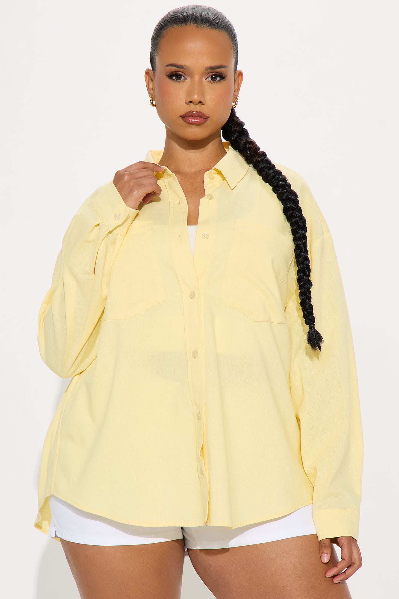 Fresh Lemonade Linen Button Up Shirt - Yellow - Image 4