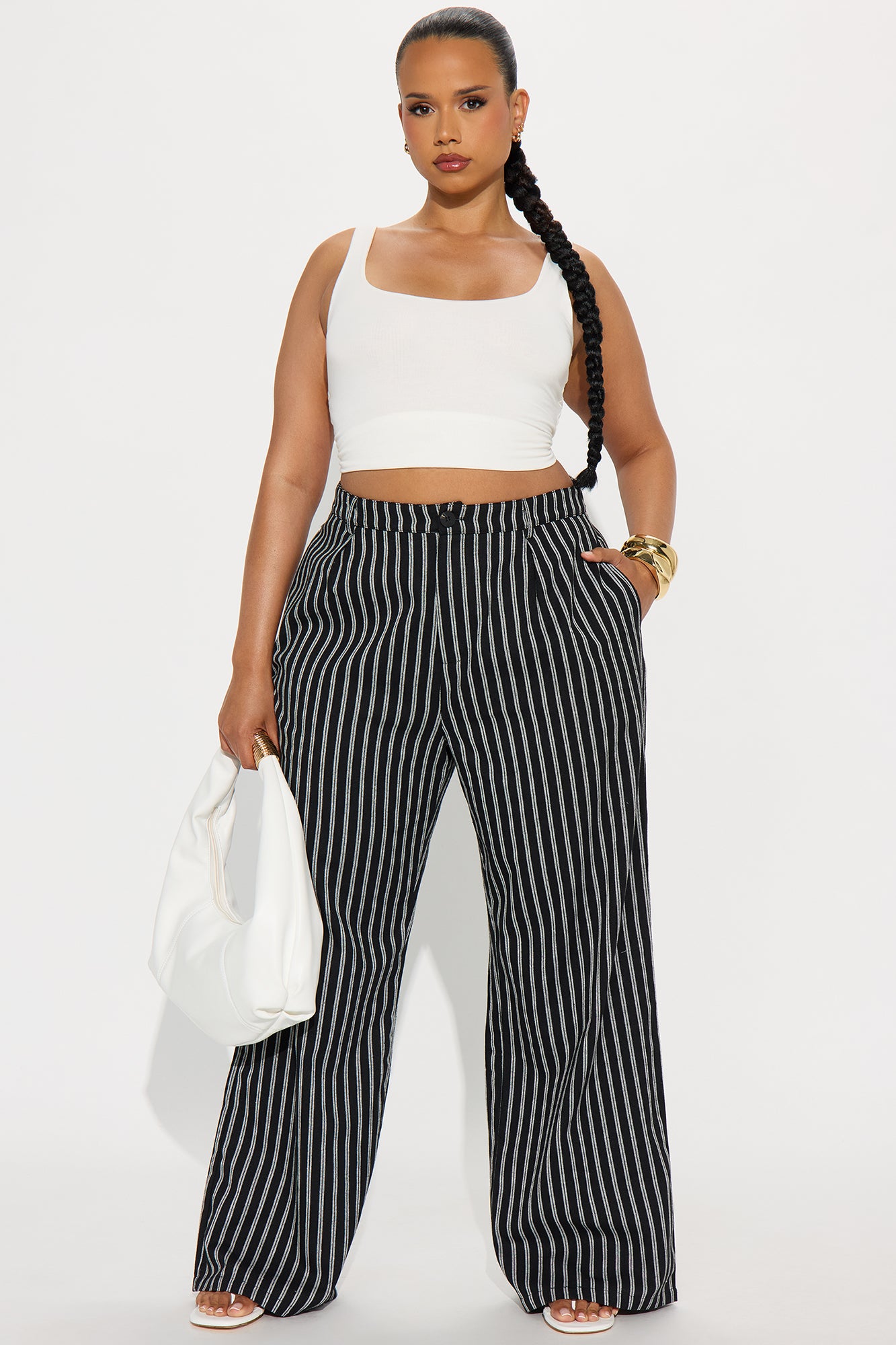 Yacht Club Linen Wide Leg Pant - Black/White - Image 4