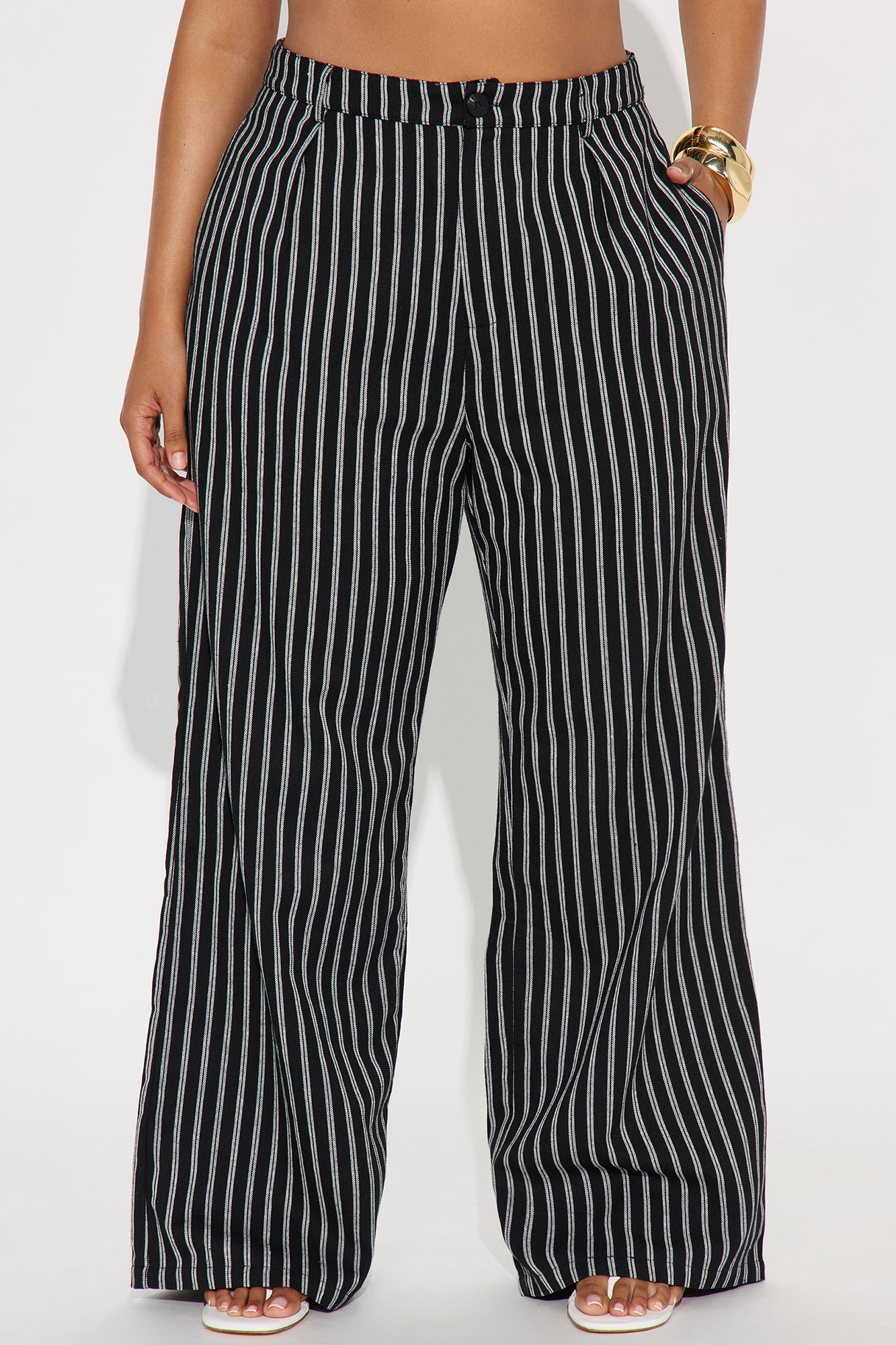 Yacht Club Linen Wide Leg Pant - Black/White - Image 5