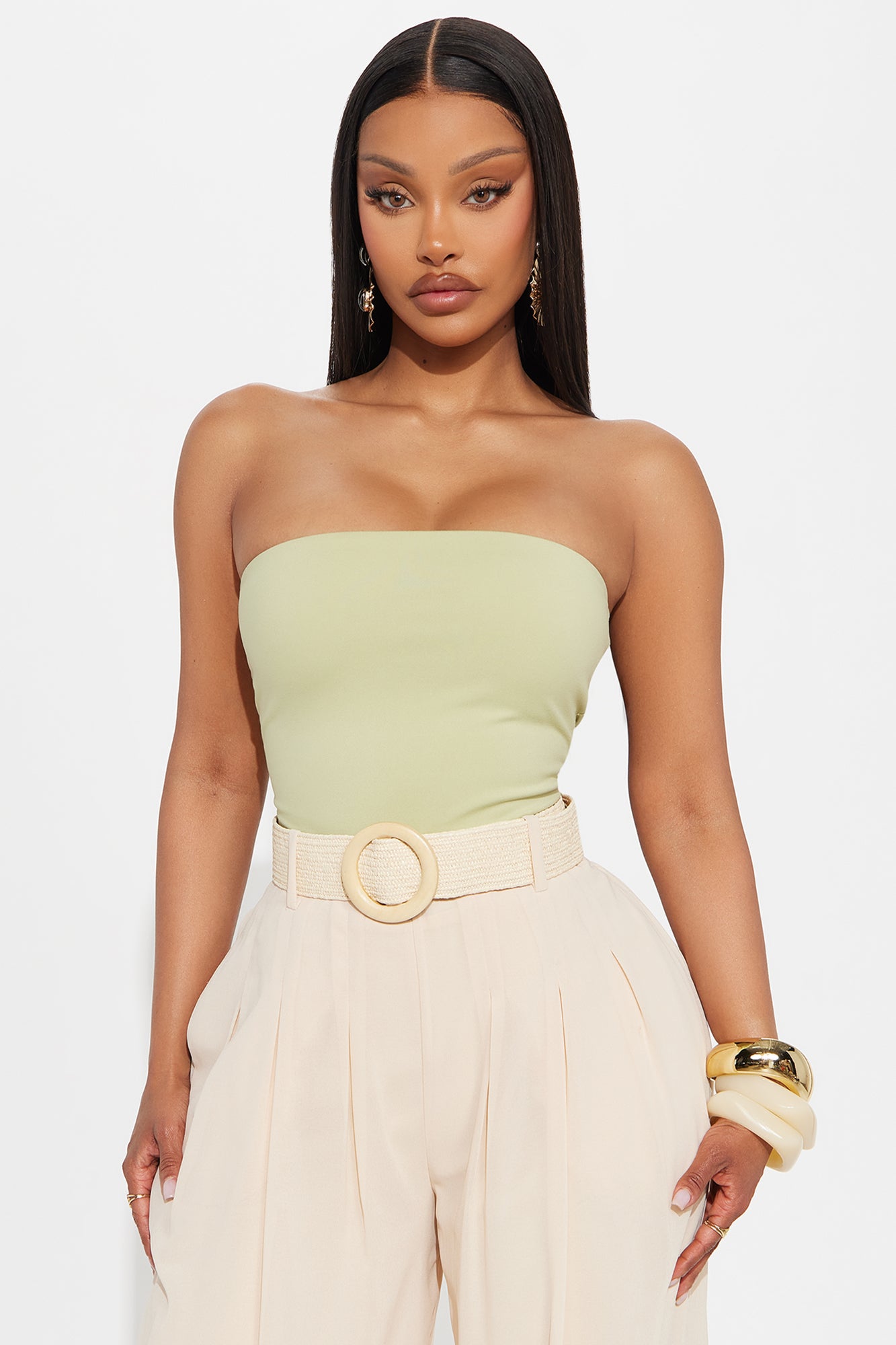 Alli Double Lined  Strapless Bodysuit - Sage - Image 3