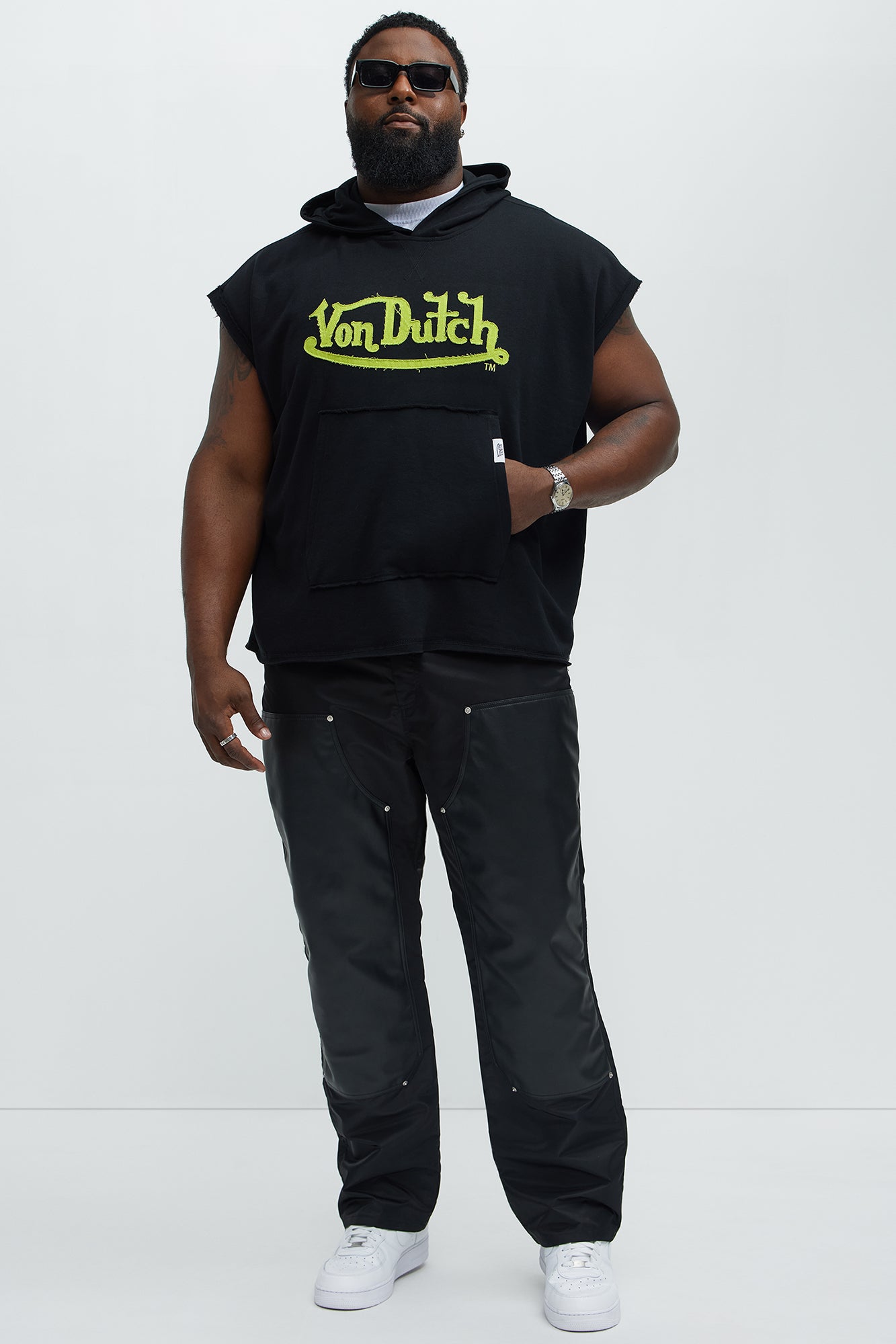 Von Dutch Contrast Stitch Sleeveless Hoodie - Black - Image 6