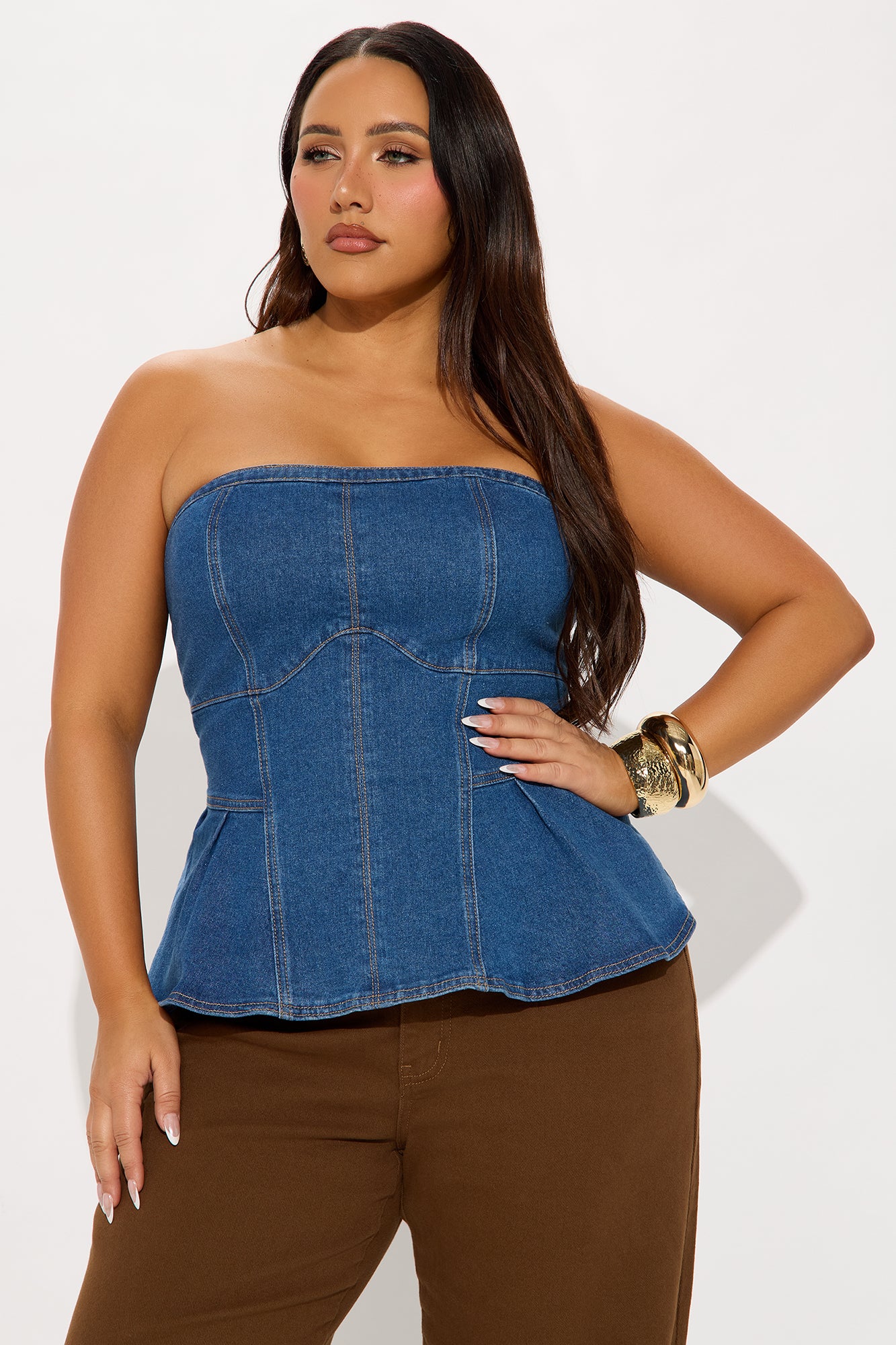 Madison Denim Corset Top - Dark Wash - Image 4